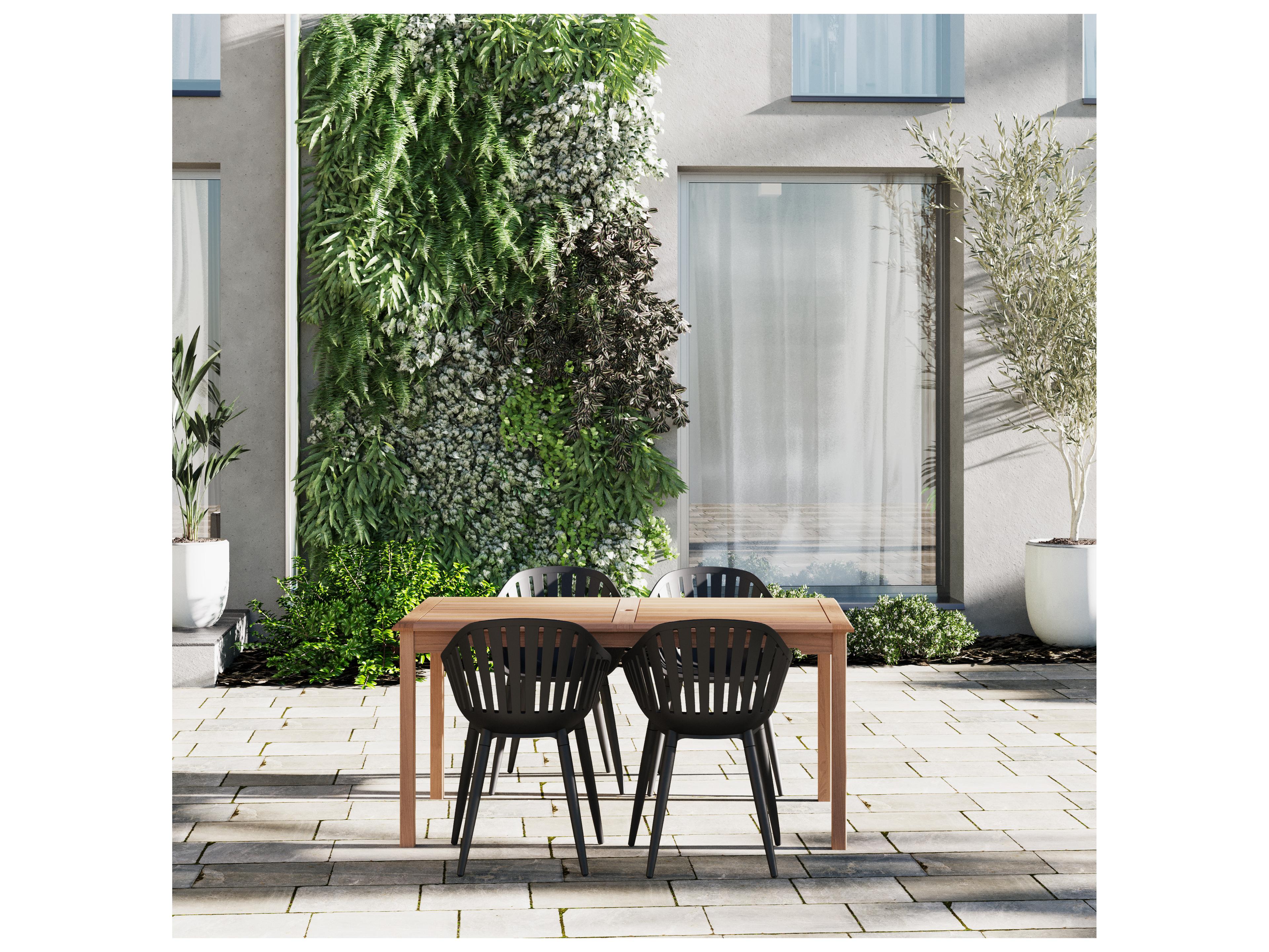 International Home Miami Amazonia Suzuka Teak 5 Piece Outdoor Rectangular dining set with Black aluminum legs chairs