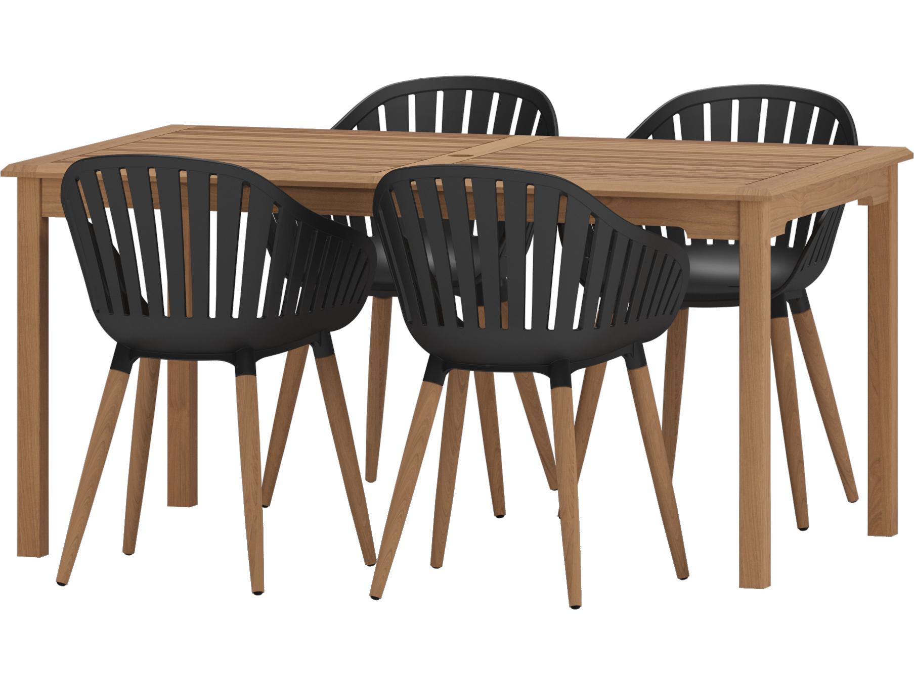 International Home Miami Amazonia Suzuka Teak 5 Piece Outdoor Rectangular dining set with Black chairs