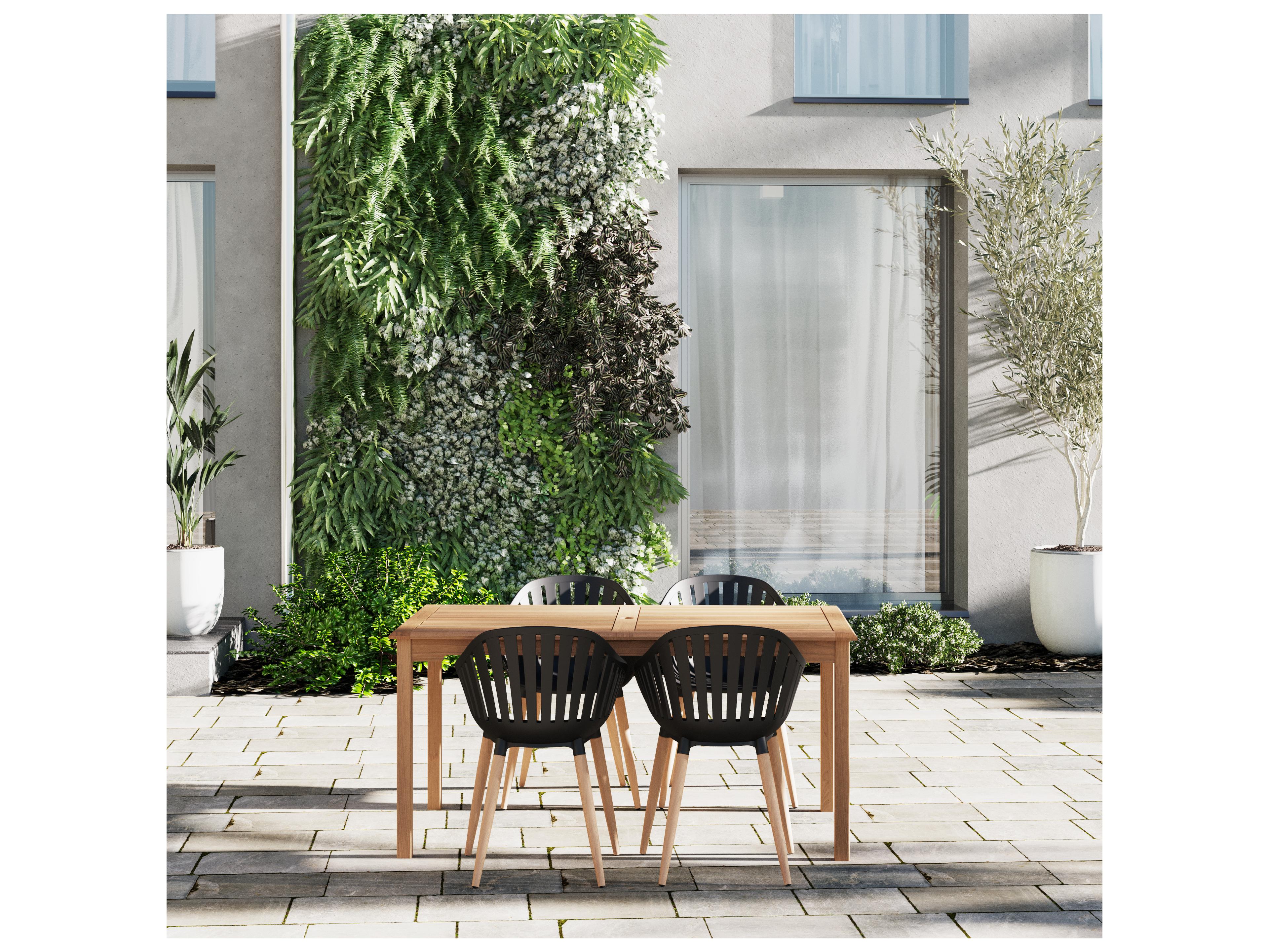 International Home Miami Amazonia Suzuka Teak 5 Piece Outdoor Rectangular dining set with Black chairs