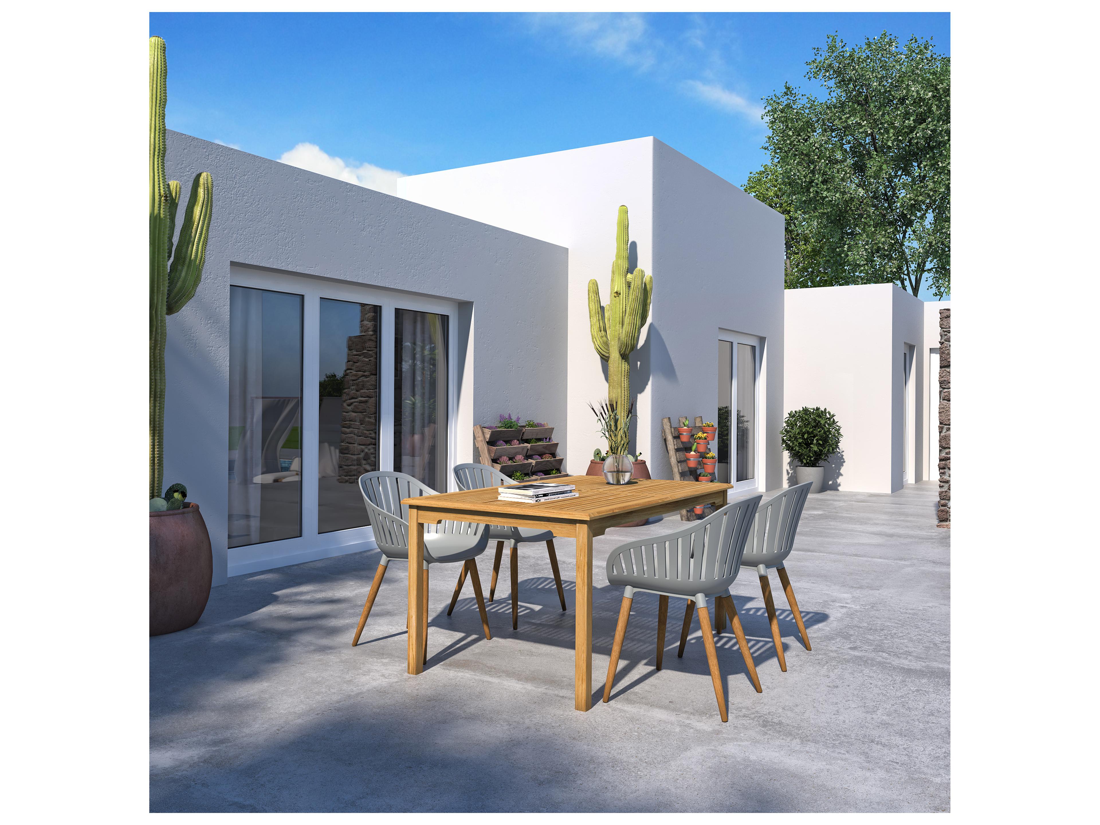 International Home Miami Amazonia Suzuka Teak 5 Piece Outdoor Rectangular dining set with Grey chairs