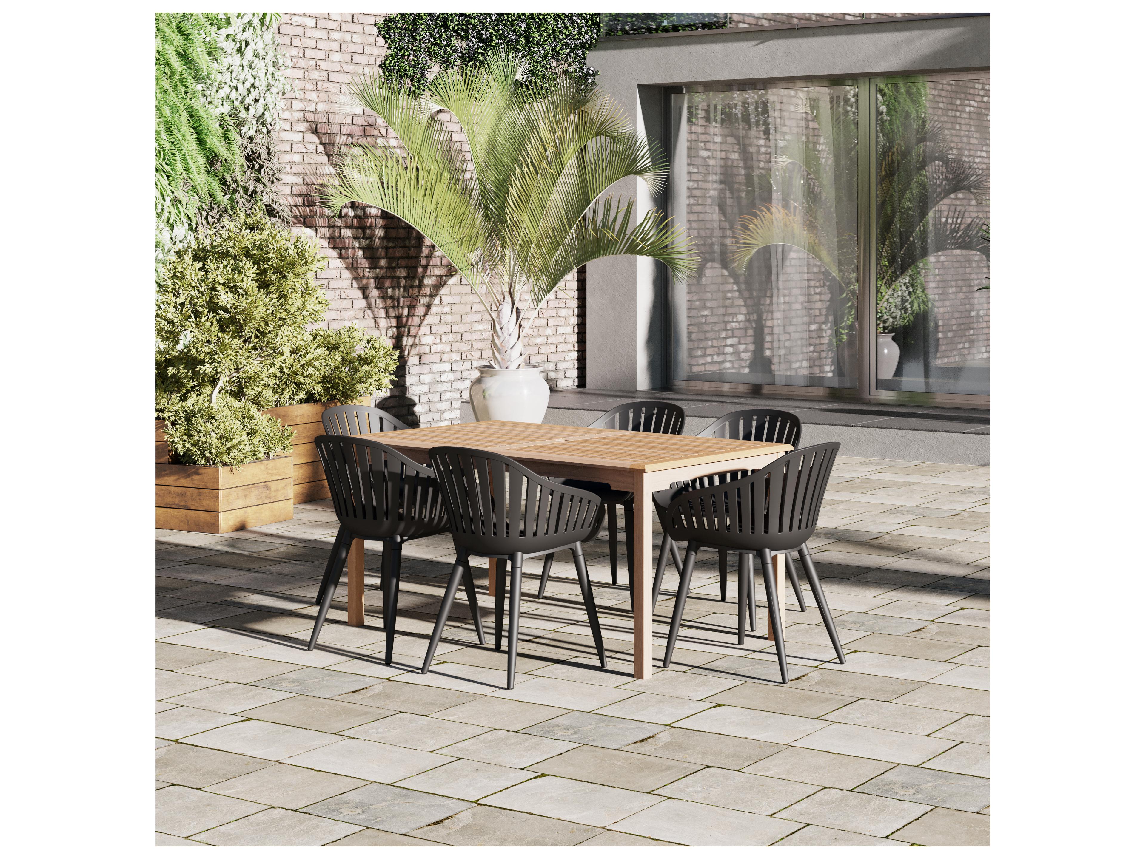 International Home Miami Amazonia Suzuka Teak 7 Piece Outdoor Rectangular dining set with Black aluminum legs chairs