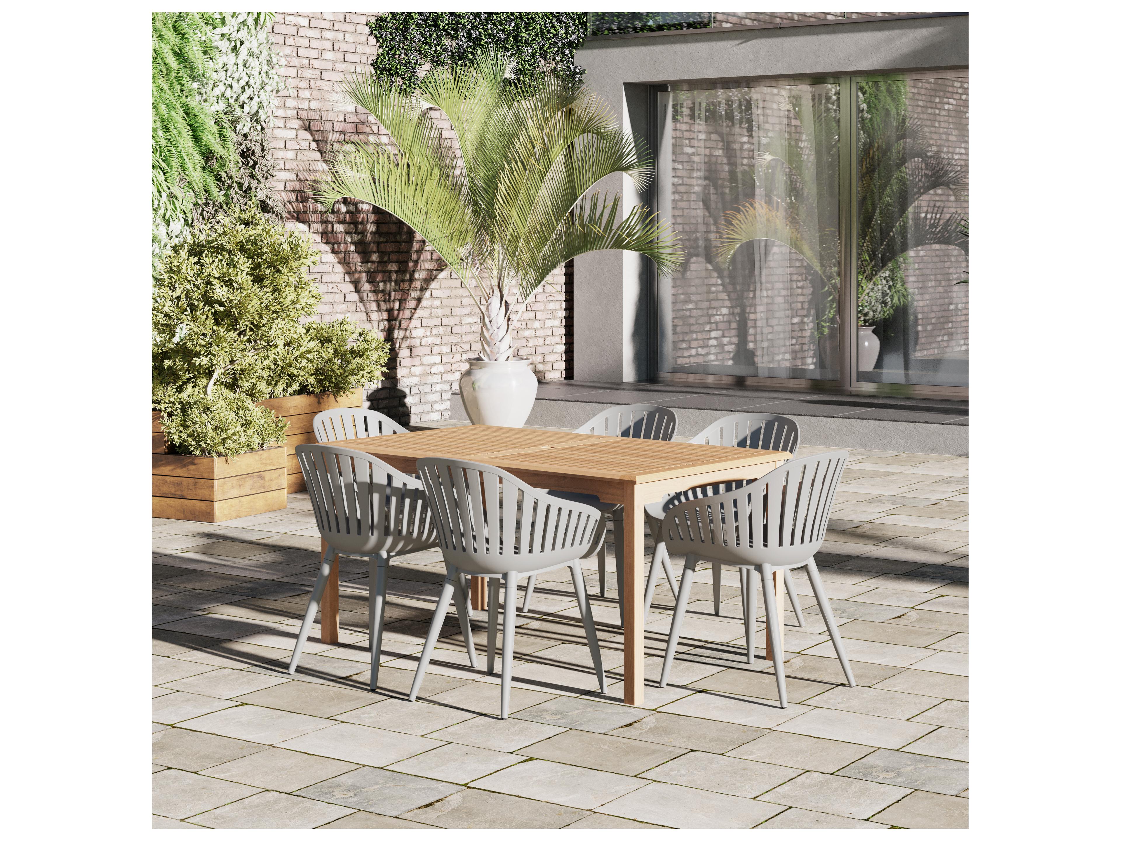 International Home Miami Amazonia Suzuka Teak 7 Piece Outdoor Rectangular dining set with Grey aluminum legs chairs