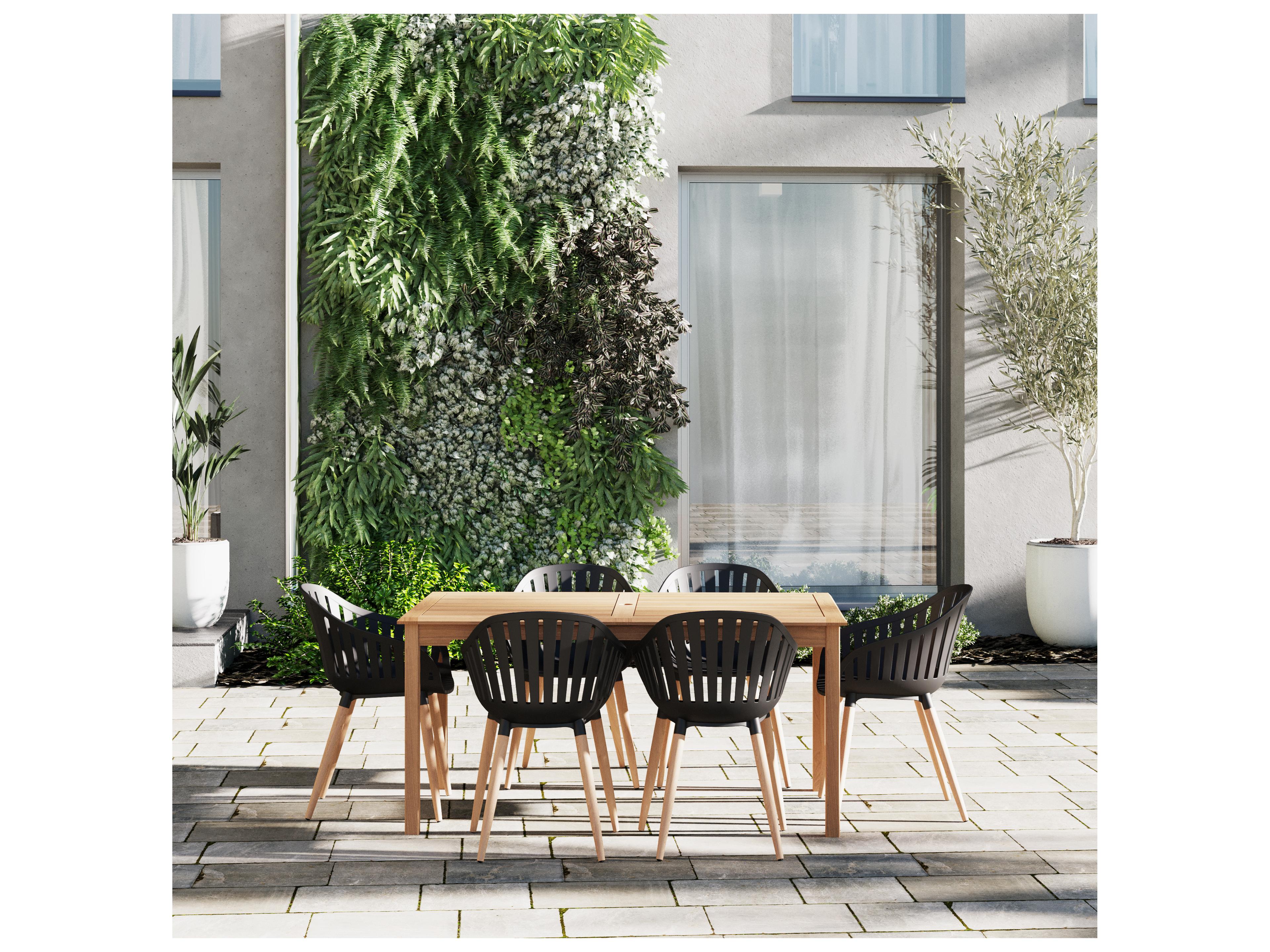 International Home Miami Amazonia Suzuka Teak 7 Piece Outdoor Rectangular dining set with Black chairs