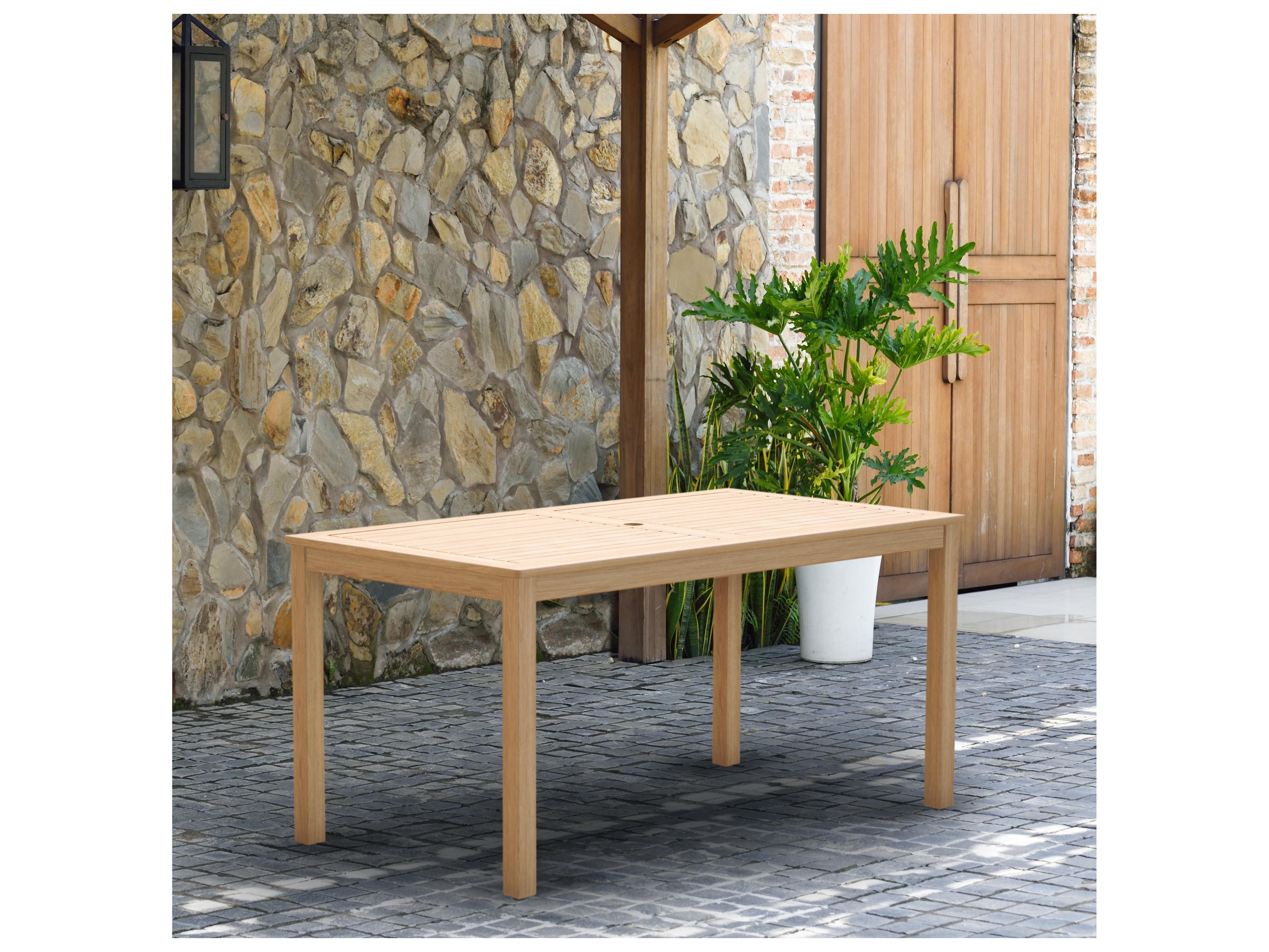 International Home Miami Amazonia Mika Eucalyptus 5 Piece Outdoor Rectangular Dining Set with White Plastic Chairs