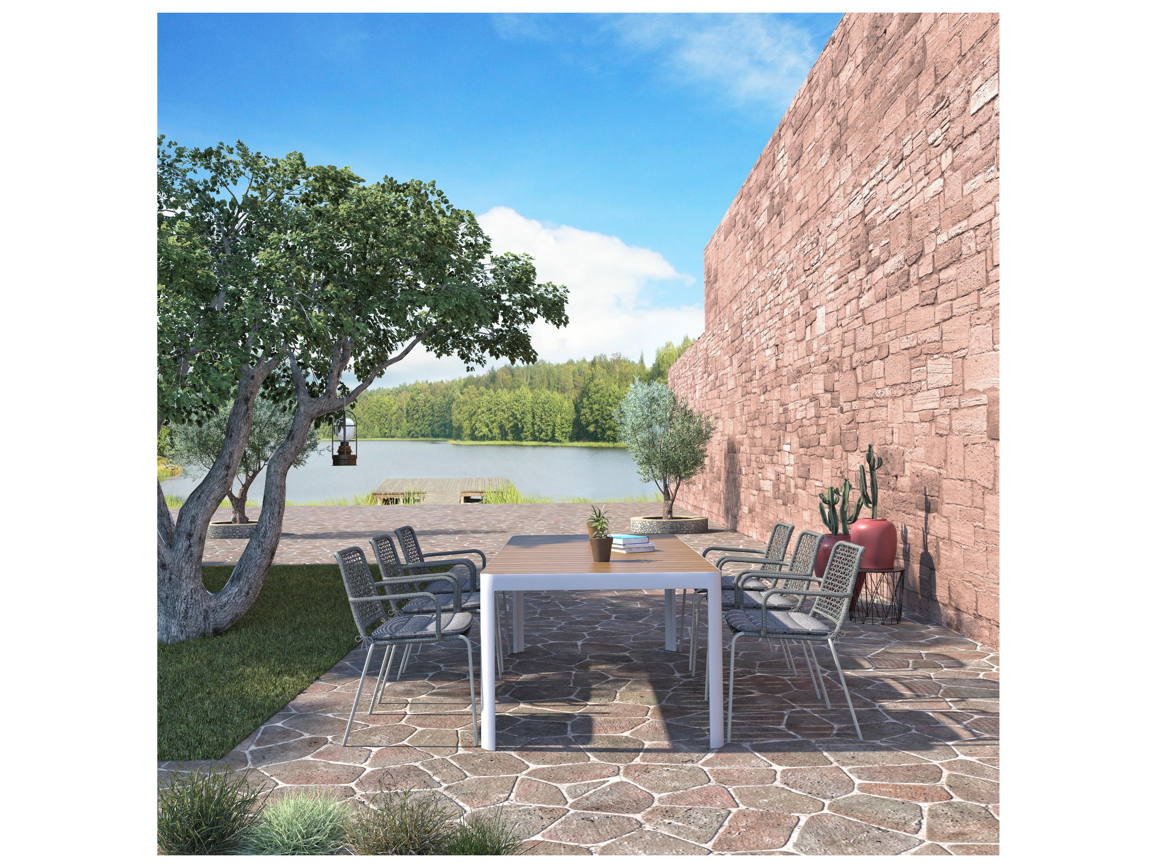 International Home Miami Amazonia Kimmi Wood 7 Piece Outdoor Rectangular Dining Set with 6 Grey Chairs