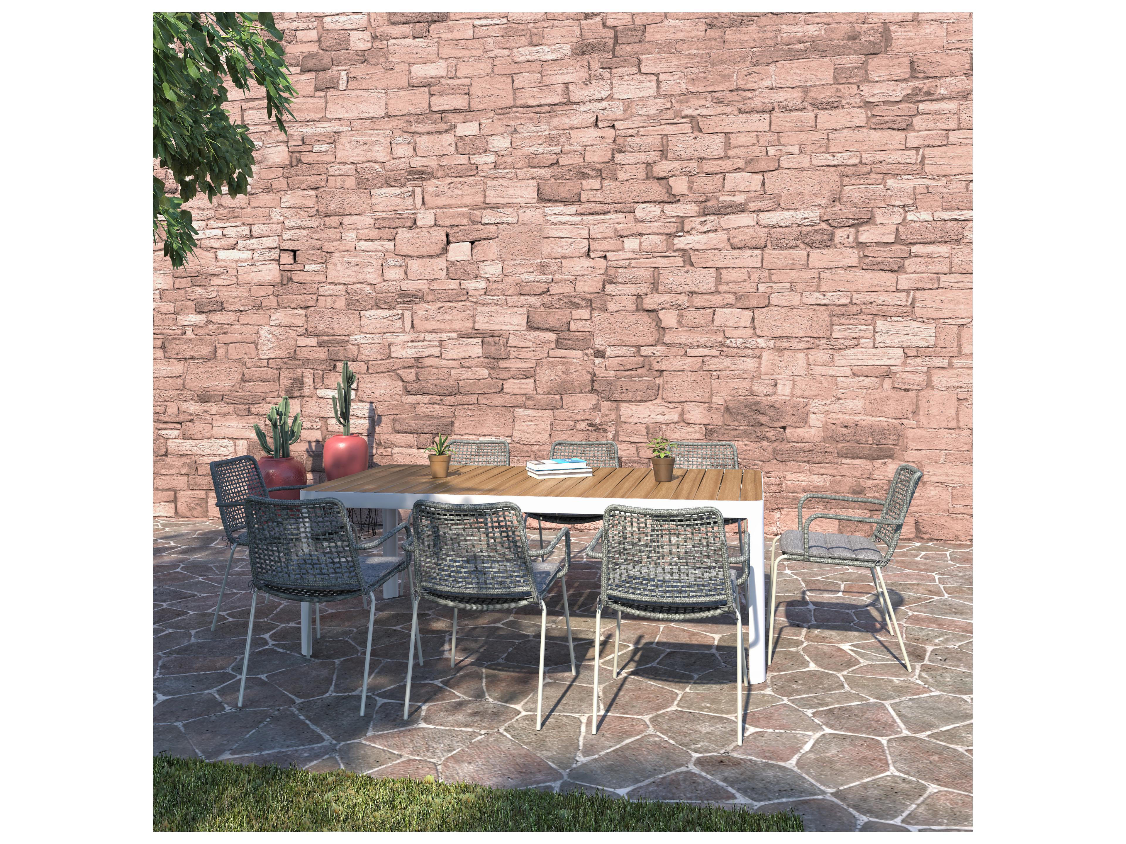 International Home Miami Amazonia Kimmi Wood 9 Piece Outdoor Rectangular Dining Set with 6 Grey Chairs