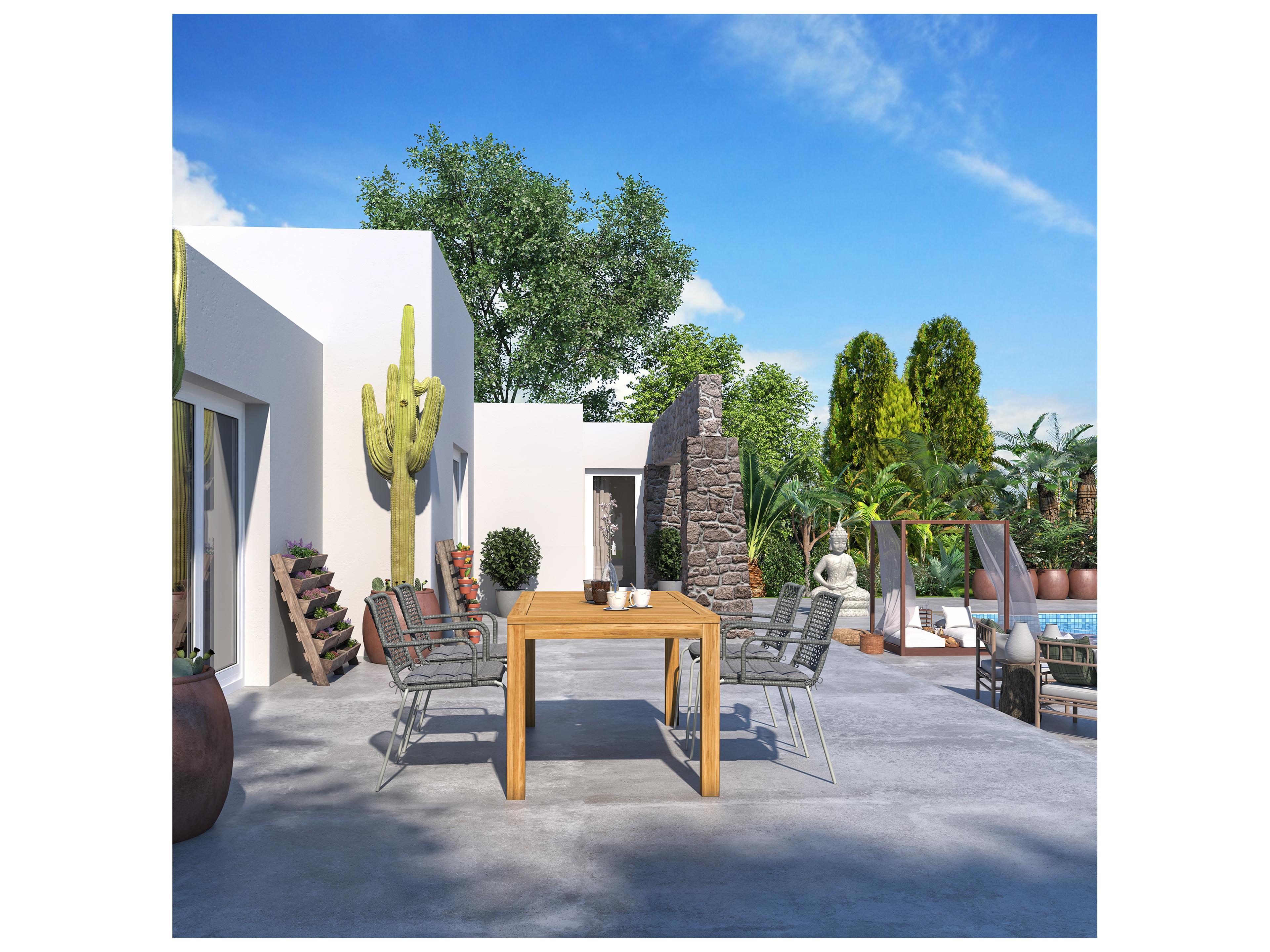 International Home Miami Amazonia Americas Teak 5 Piece Outdoor Rectangular dining set with Grey Plastic chairs