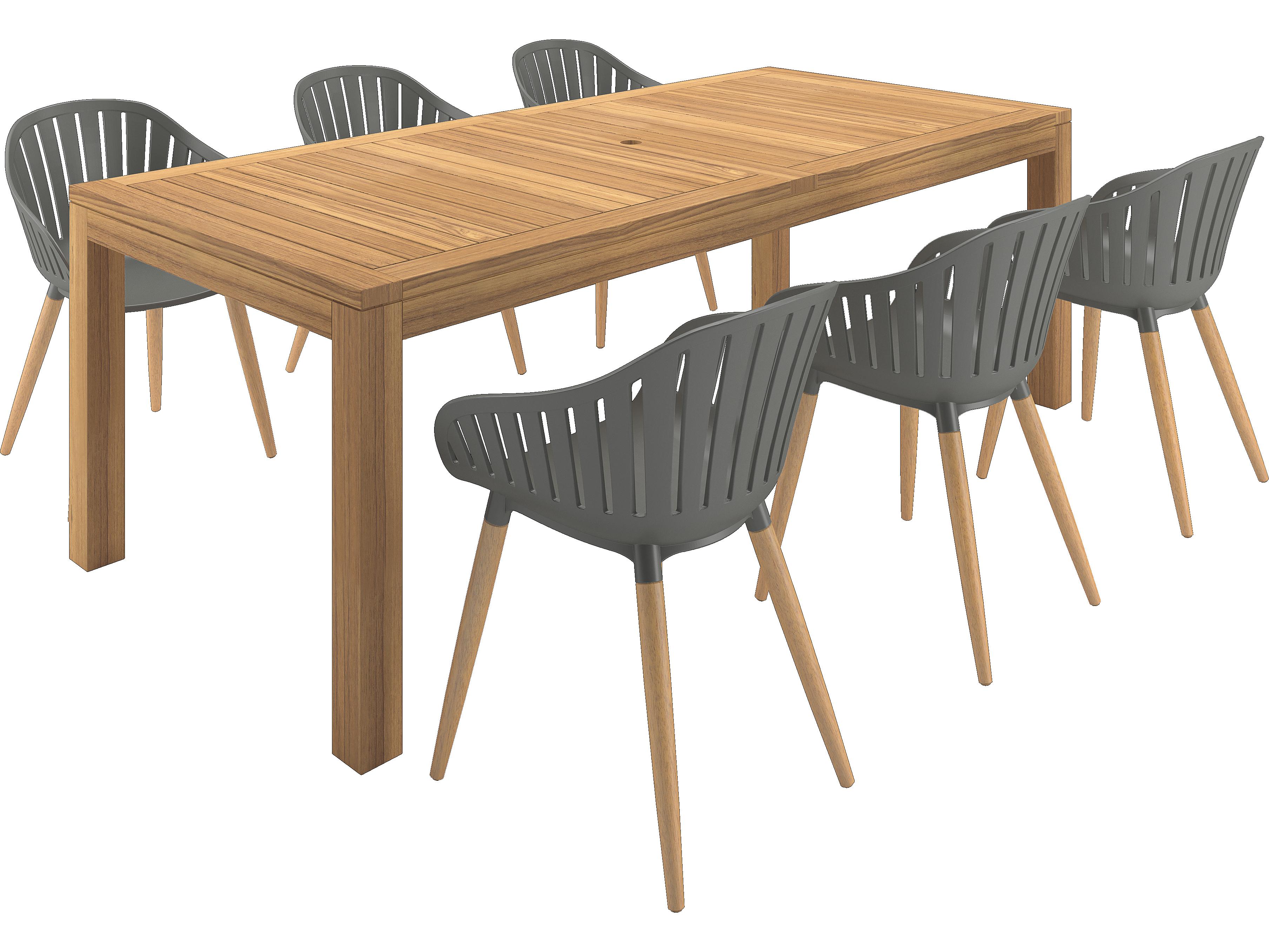 International Home Miami Amazonia Mexico Teak 7 Piece Outdoor Rectangular dining set with Grey chairs