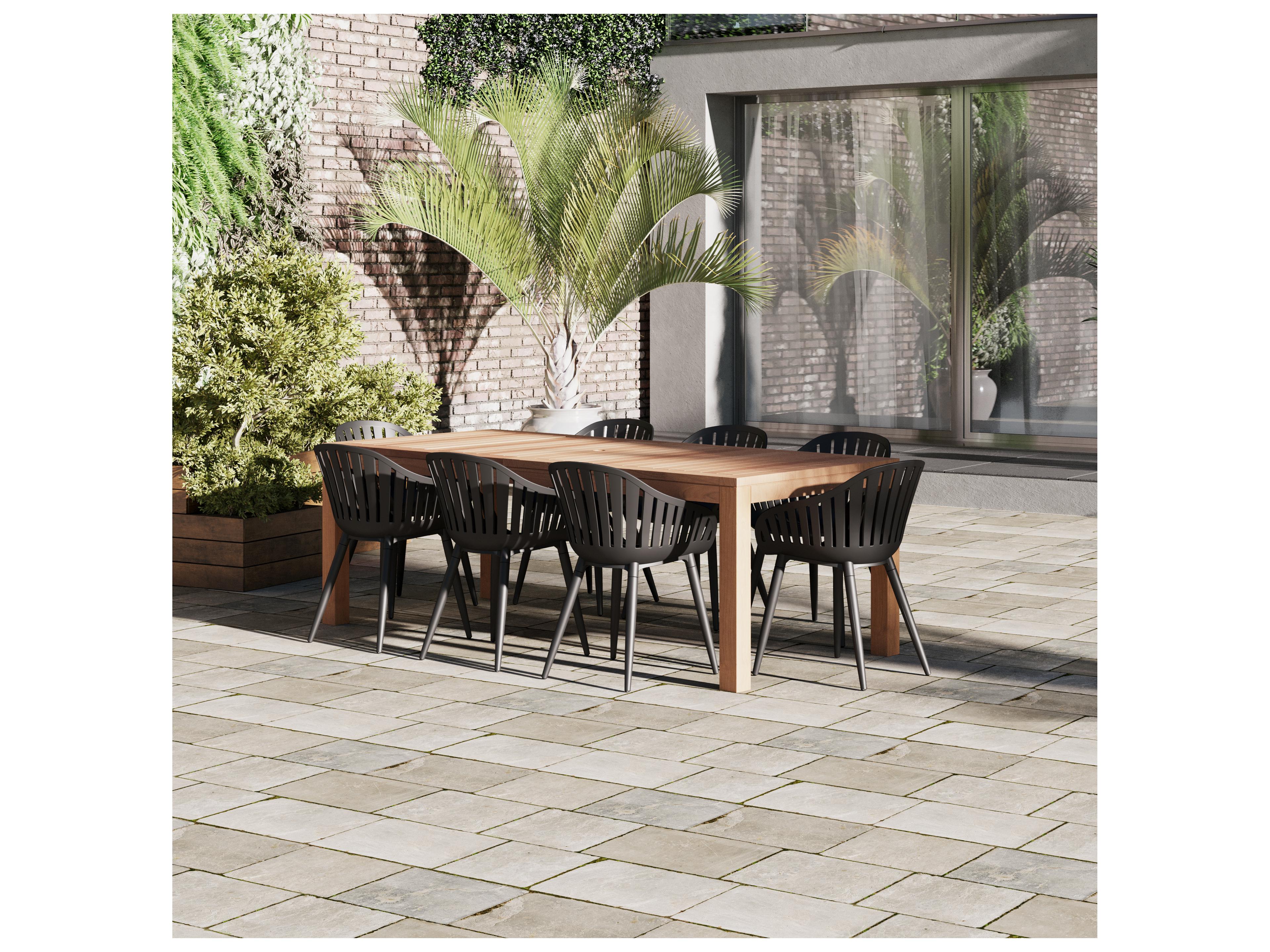 International Home Miami Amazonia Mexico Teak 9 Piece Outdoor Rectangular dining set with Black aluminum legs chairs