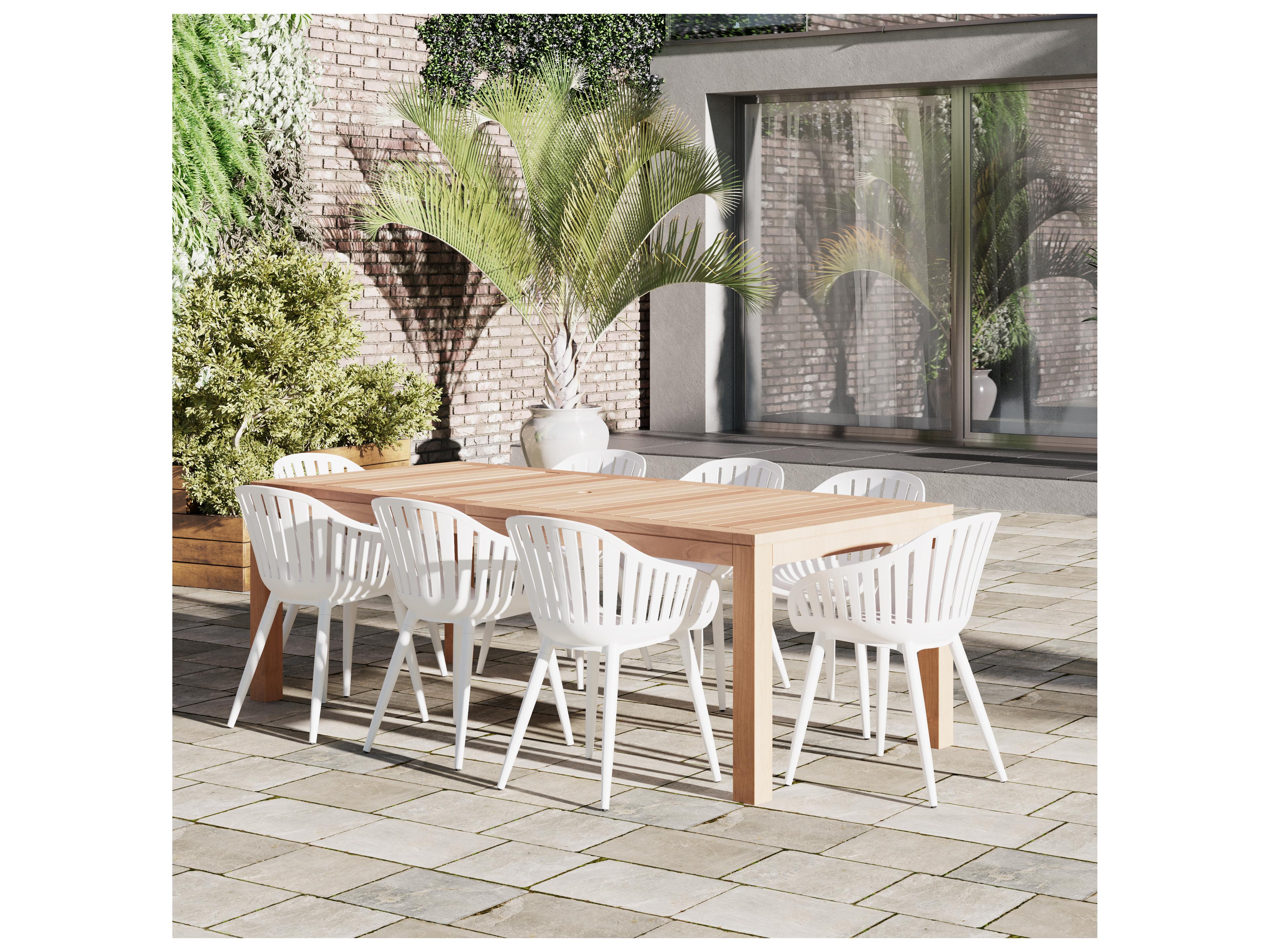 International Home Miami Amazonia Mexico Teak 9 Piece Outdoor Rectangular dining set with White aluminum legs chairs