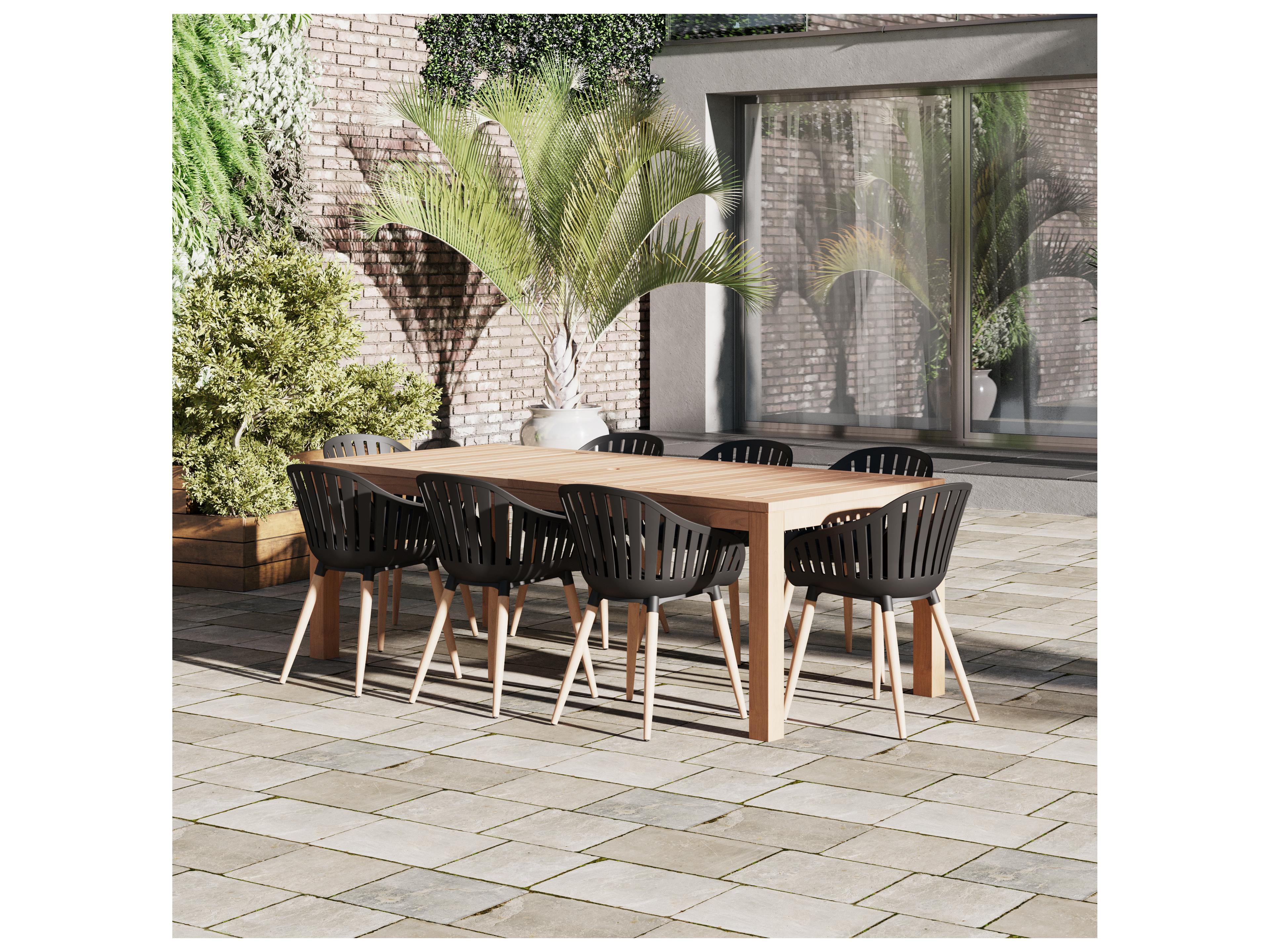 International Home Miami Amazonia Mexico Teak 9 Piece Outdoor Rectangular dining set with Black chairs