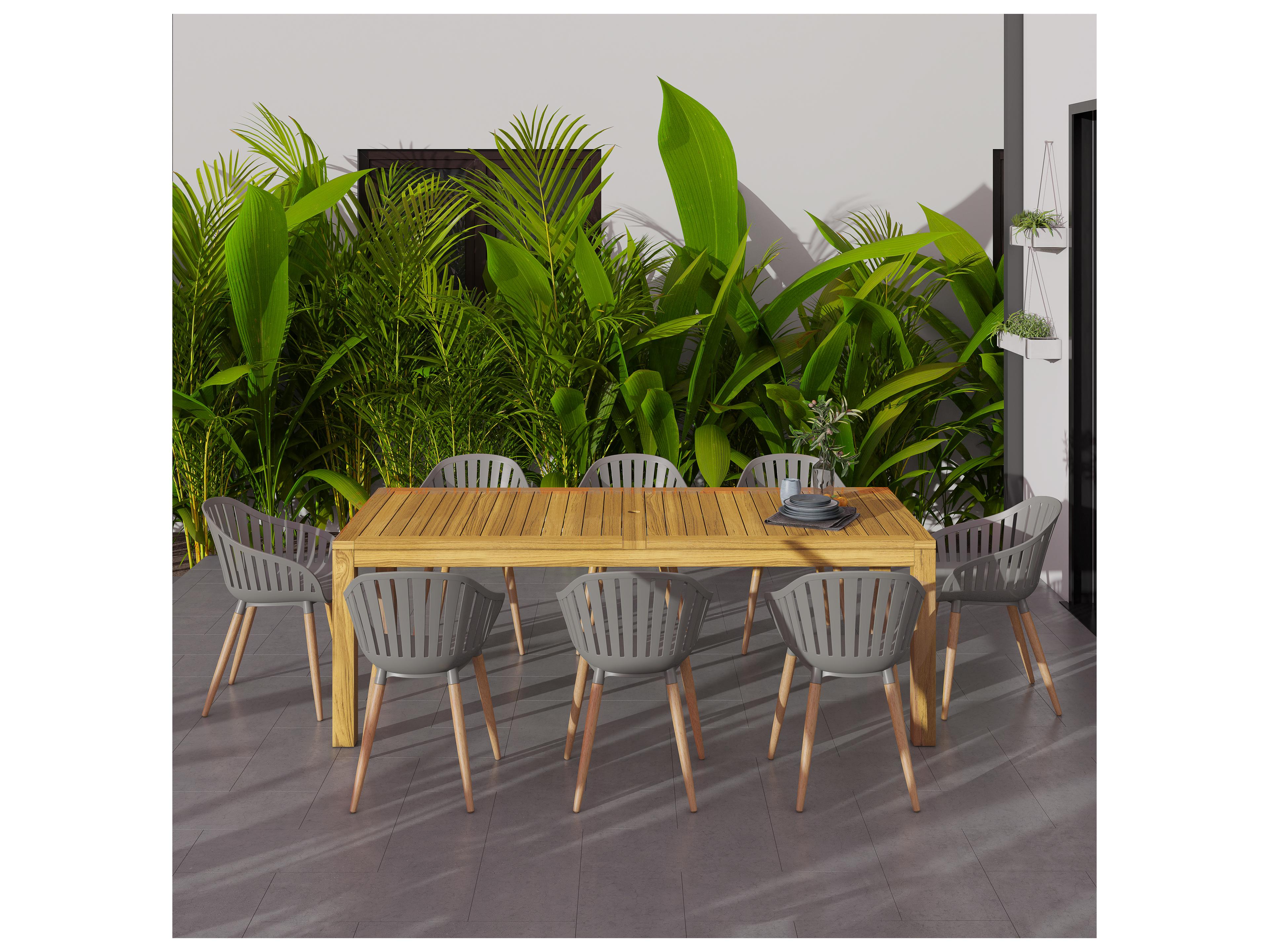 International Home Miami Amazonia Mexico Teak 9 Piece Outdoor Rectangular dining set with Grey chairs