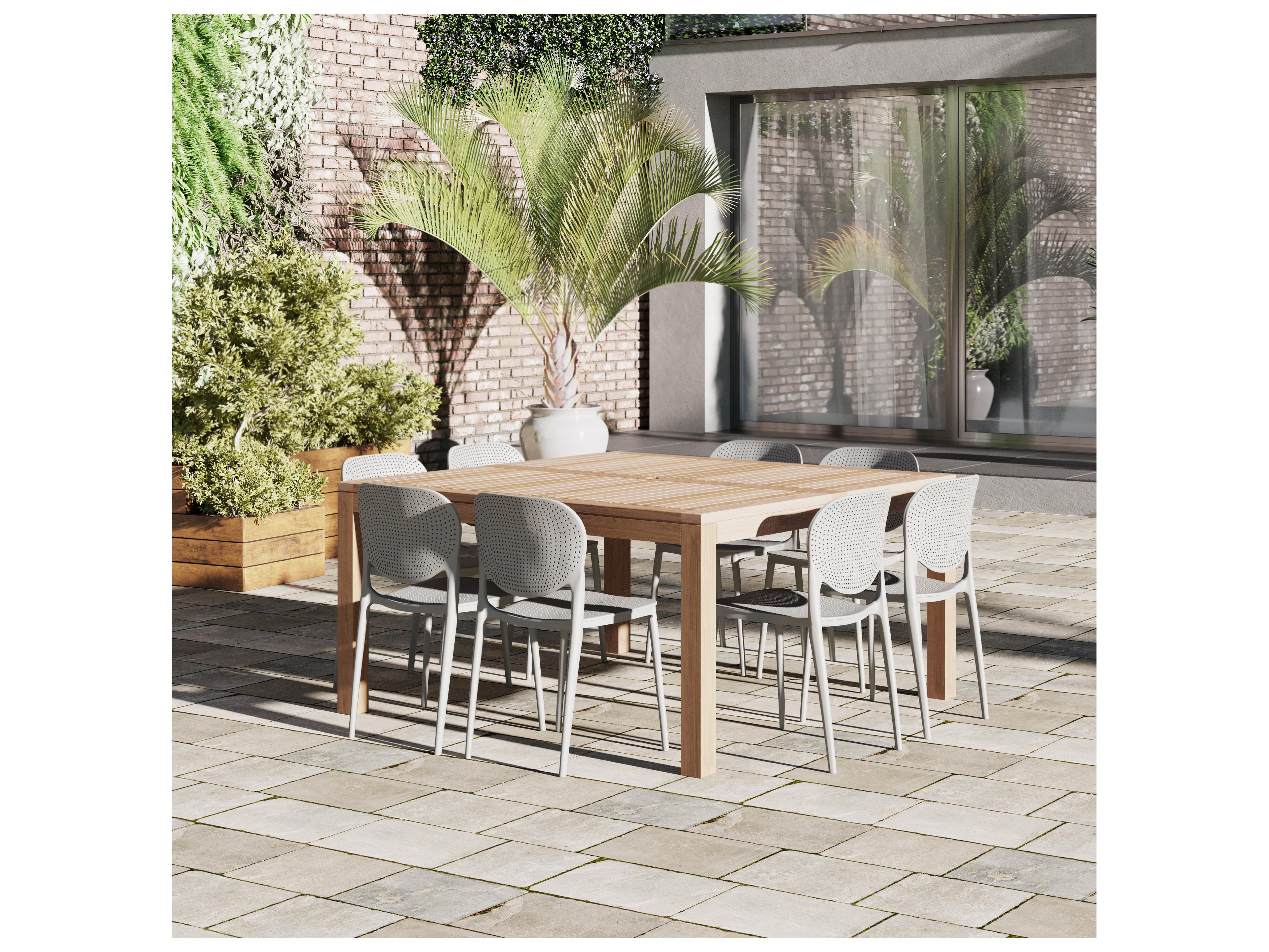International Home Miami Amazonia Fangio Teak 9 Piece Outdoor Square Dining Set with 6 Grey Armchairs