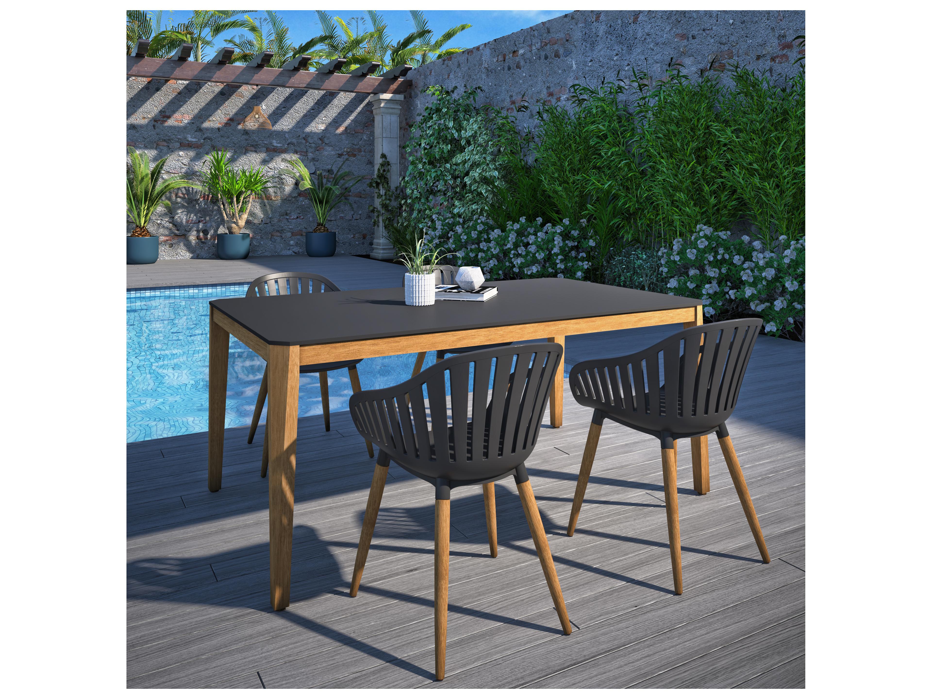 International Home Miami Amazonia Romagna 170 inch Black 5 Person Outdoor Rectangular dining Set