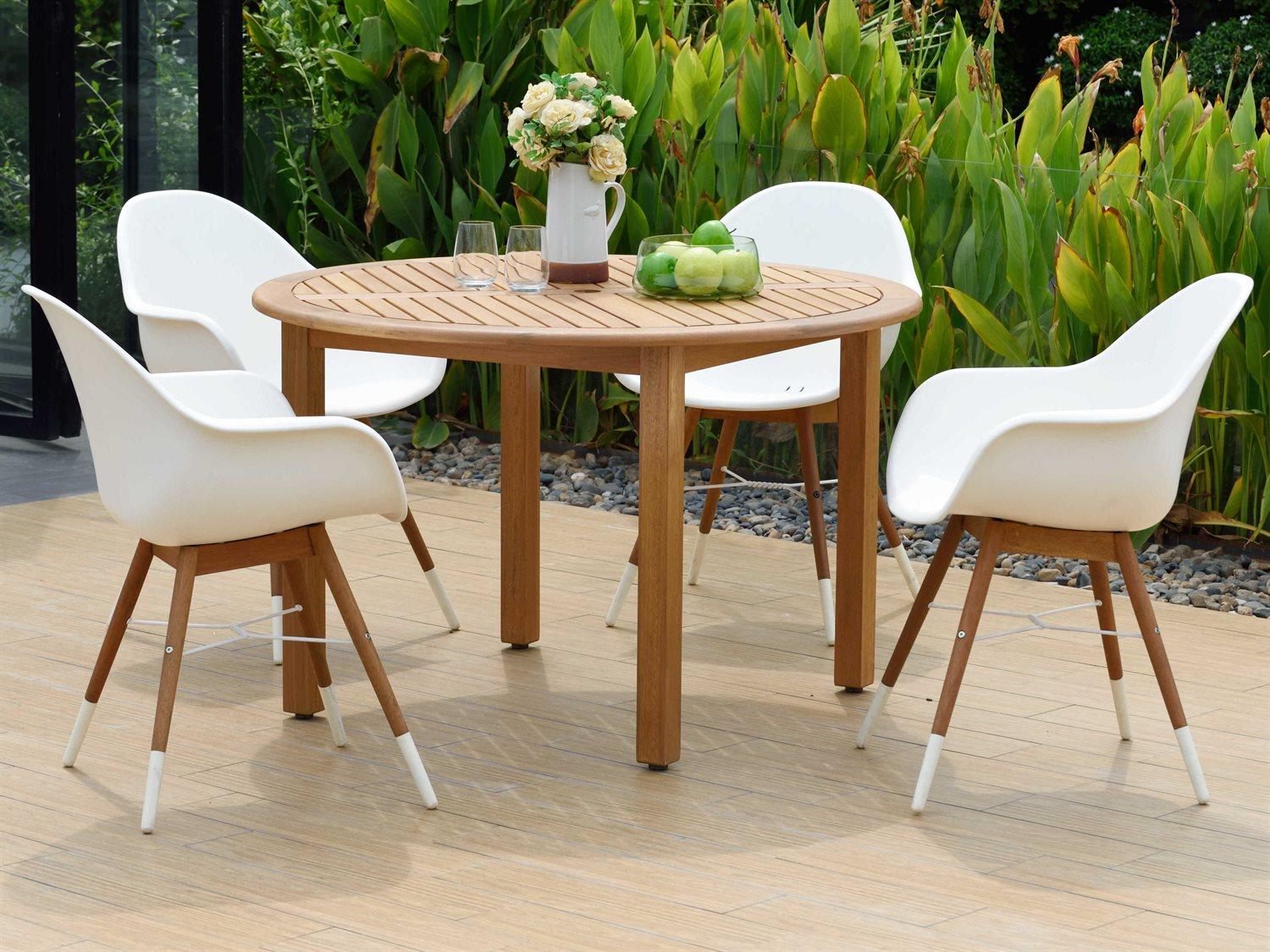 International Home Miami Amazonia Charlotte 5 Piece Round Wood Outdoor Patio Dining Set