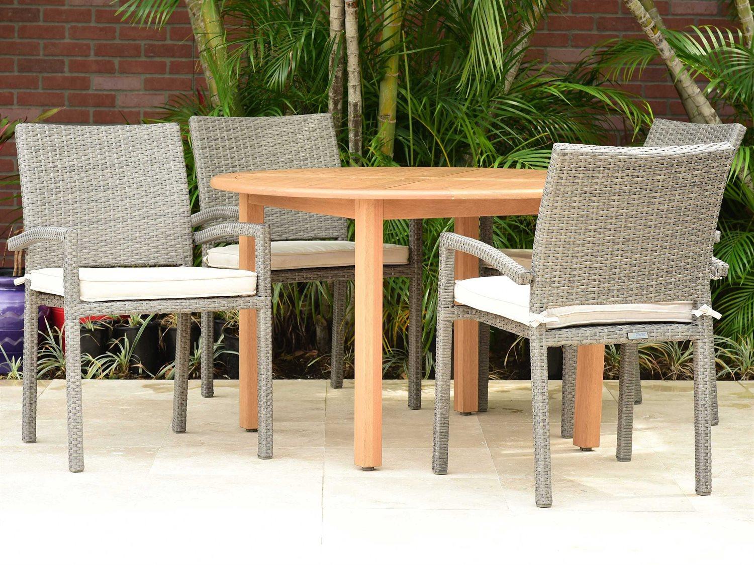 International Home Miami Amazonia Damian 5 Piece Round Wood Outdoor Patio Dining Set