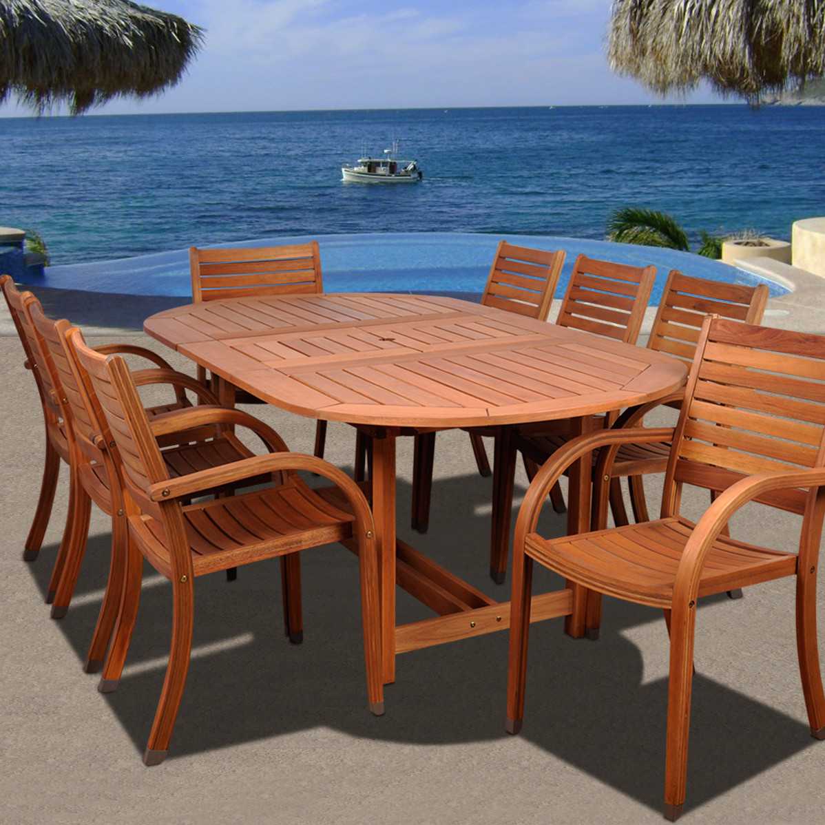 International Home Miami Amazonia Eucalyptus Oval Nine Piece Extendable Arizona Patio Dining Set