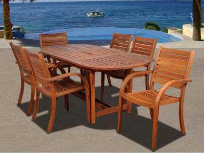 International Home Miami Amazonia Eucalyptus Oval Seven Piece Extendable Arizona Outdoor Patio Dining Set
