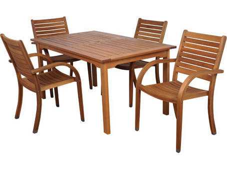 International Home Miami Amazonia Eucalyptus Rectangular Five Piece Arizona Outdoor Dining Set