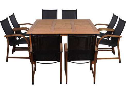 International Home Miami Amazonia Eucalyptus Square Nine Piece Bahamas Outdoor Patio Dining Set
