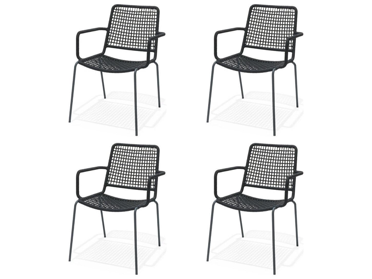 International Home Miami Amazonia Oberon Aluminum & Rope Chair with Grey Cushion Set of 4