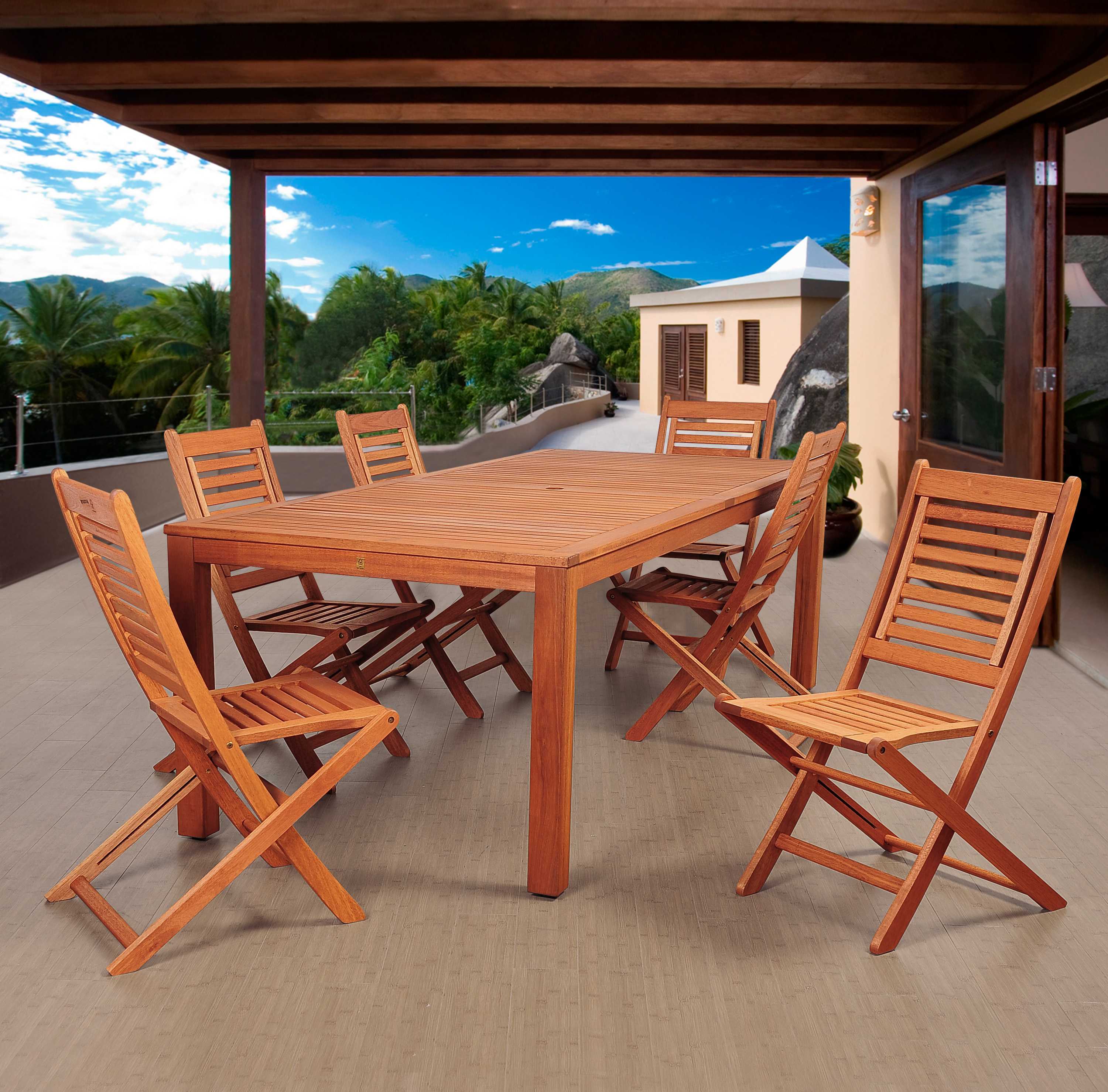 International Home Miami Amazonia Eucalyptus Bradford 7 Piece Eucalyptus Rectangular Outdoor Dining Set