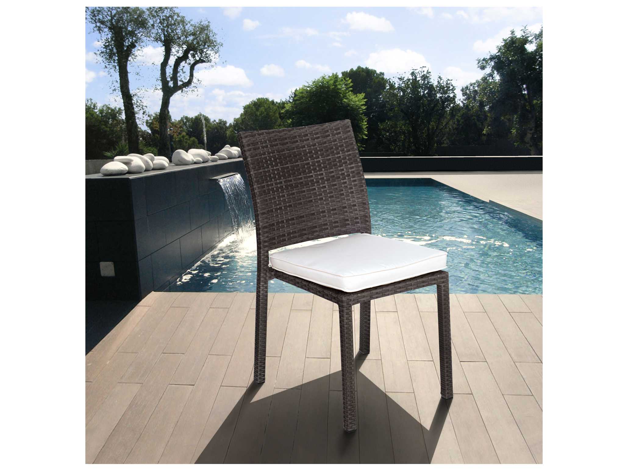 International Home Miami Amazonia Wood & Wicker Vienna 9 Piece Eucalyptus Rectangular Outdoor Dining Set with Off-White Cushions