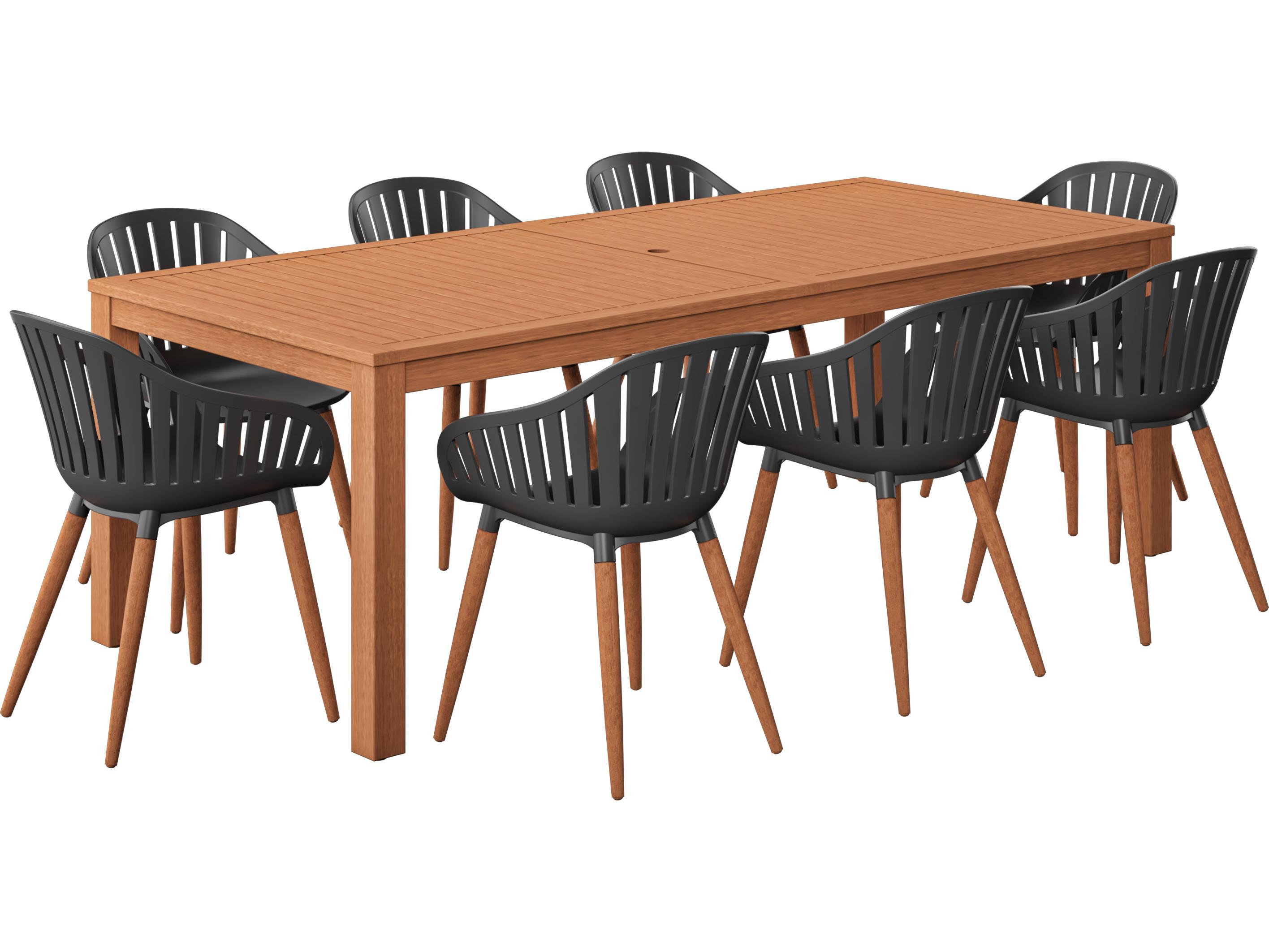 International Home Miami Amazonia Wood Resin Brown/Black 9 Piece Rectangular Outdoor Patio Dining Set