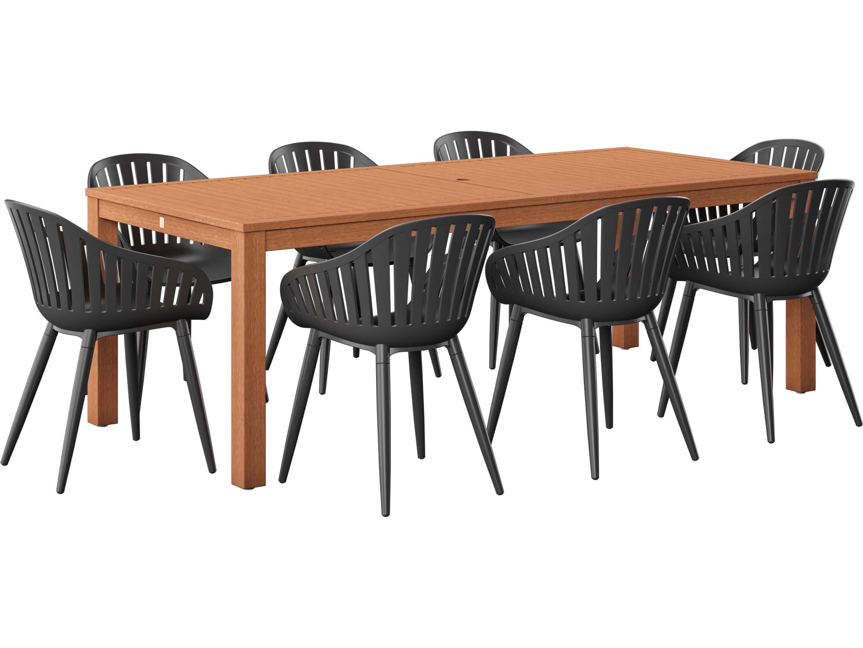 International Home Miami Amazonia Wood Aluminum Brown/Black 9 Piece Rectangular Patio Dining Set