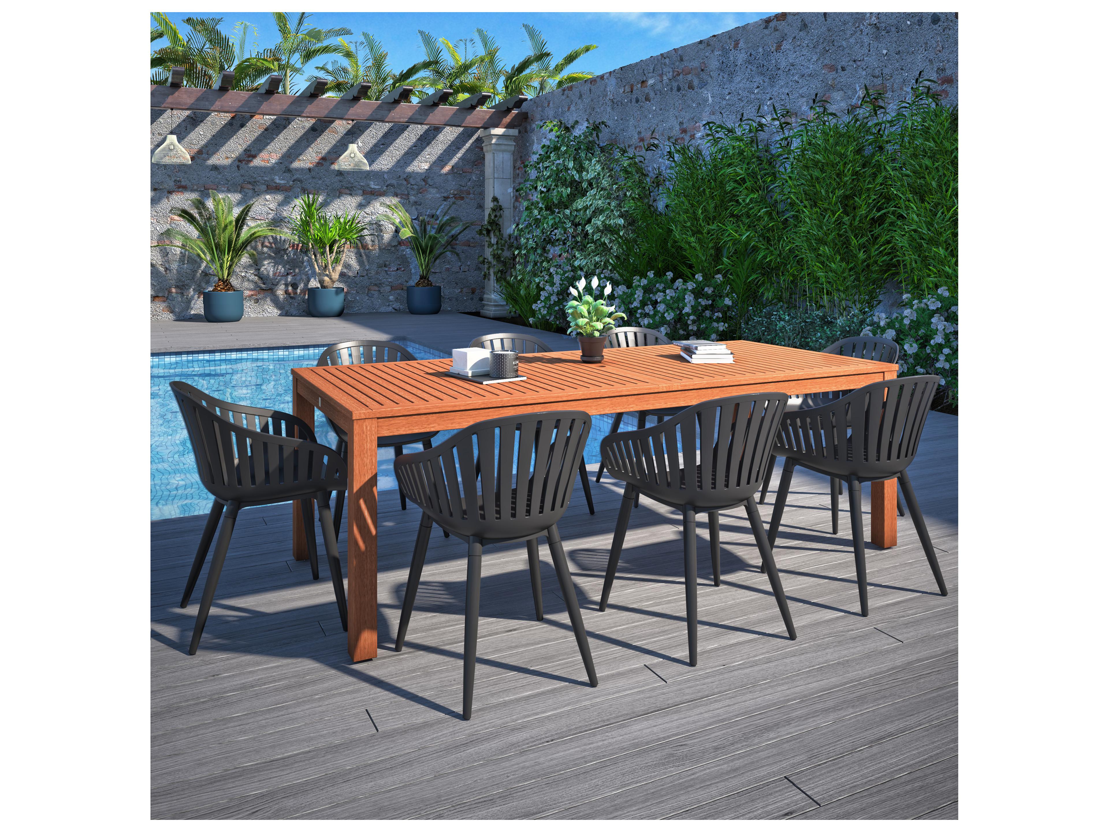 International Home Miami Amazonia Wood Aluminum Brown/Black 9 Piece Rectangular Patio Dining Set
