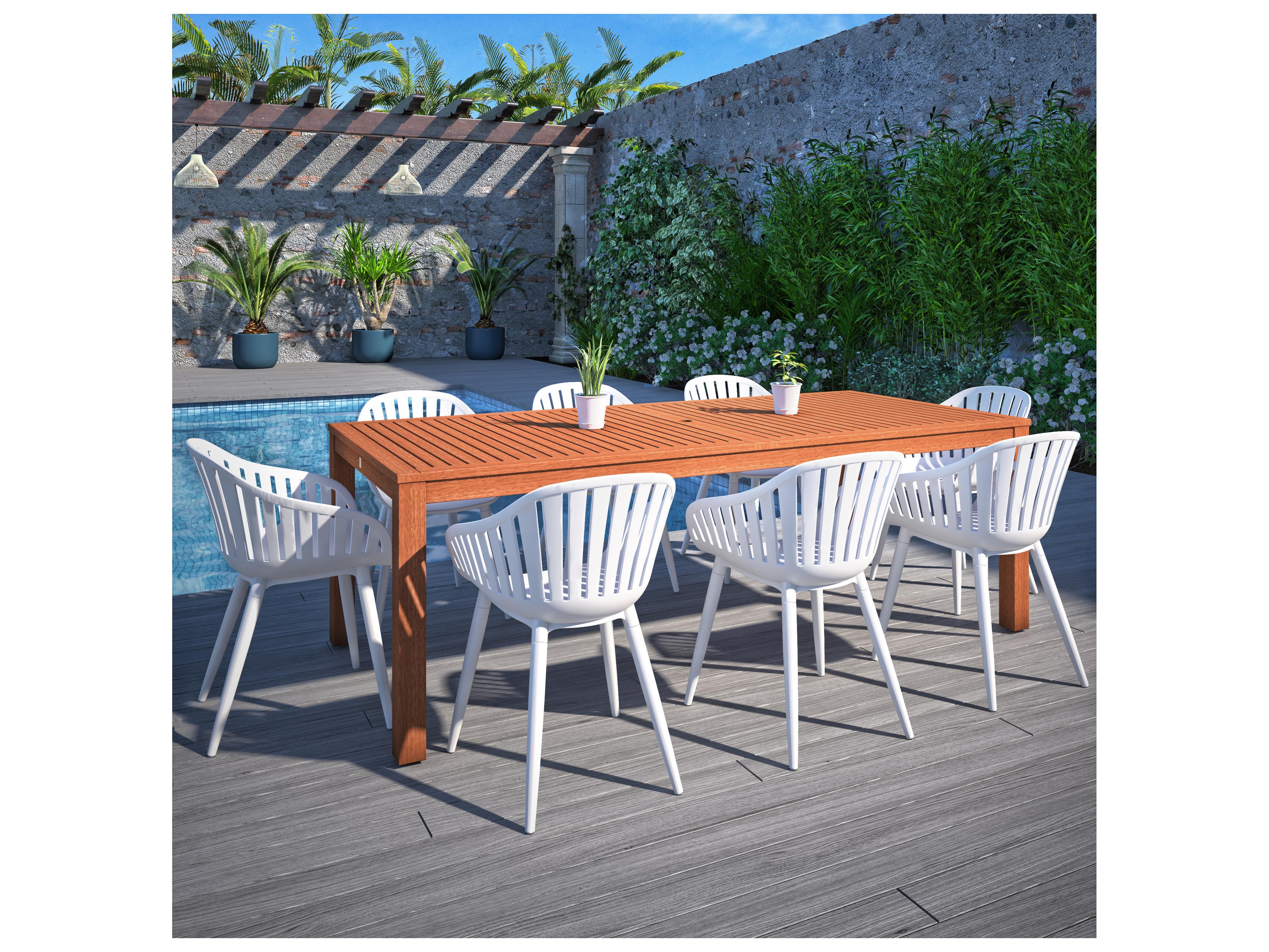 International Home Miami Amazonia Wood Aluminum Brown/White 9 Piece Rectangular Outdoor Patio Dining Set