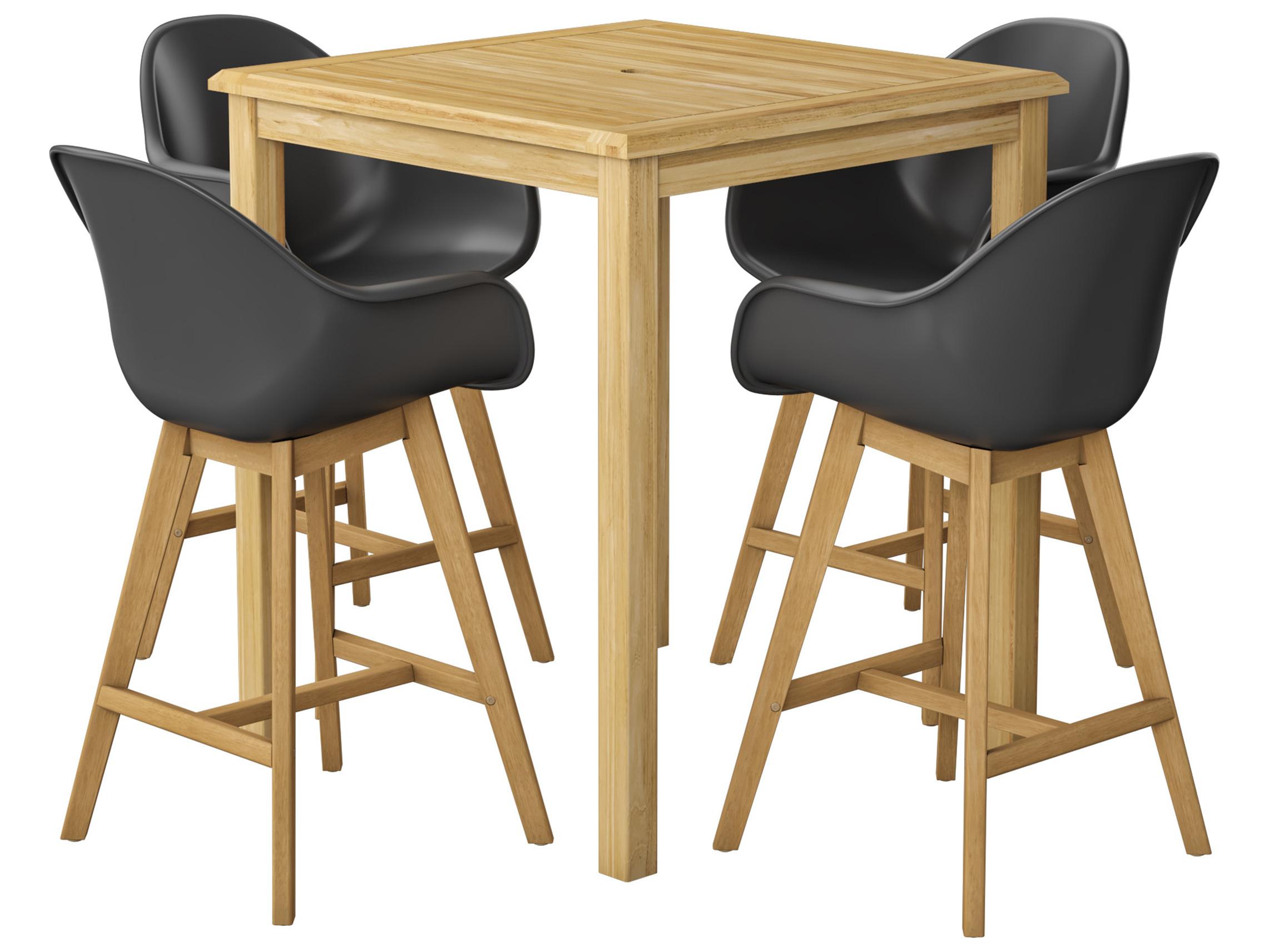 International Home Miami Amazonia 5 Piece Ares teak 100% FSC Certified Solid Wood Bar Table For Outdoor & Indoor Dinning Set