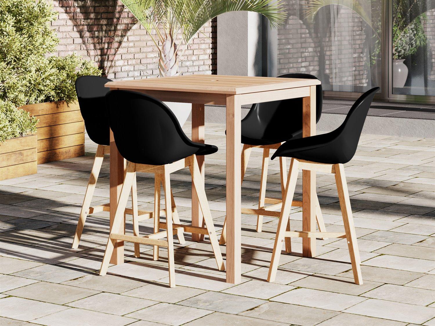International Home Miami Amazonia 5 Piece Ares teak 100% FSC Certified Solid Wood Bar Table For Outdoor & Indoor With Side Bar Chair Dinning Set