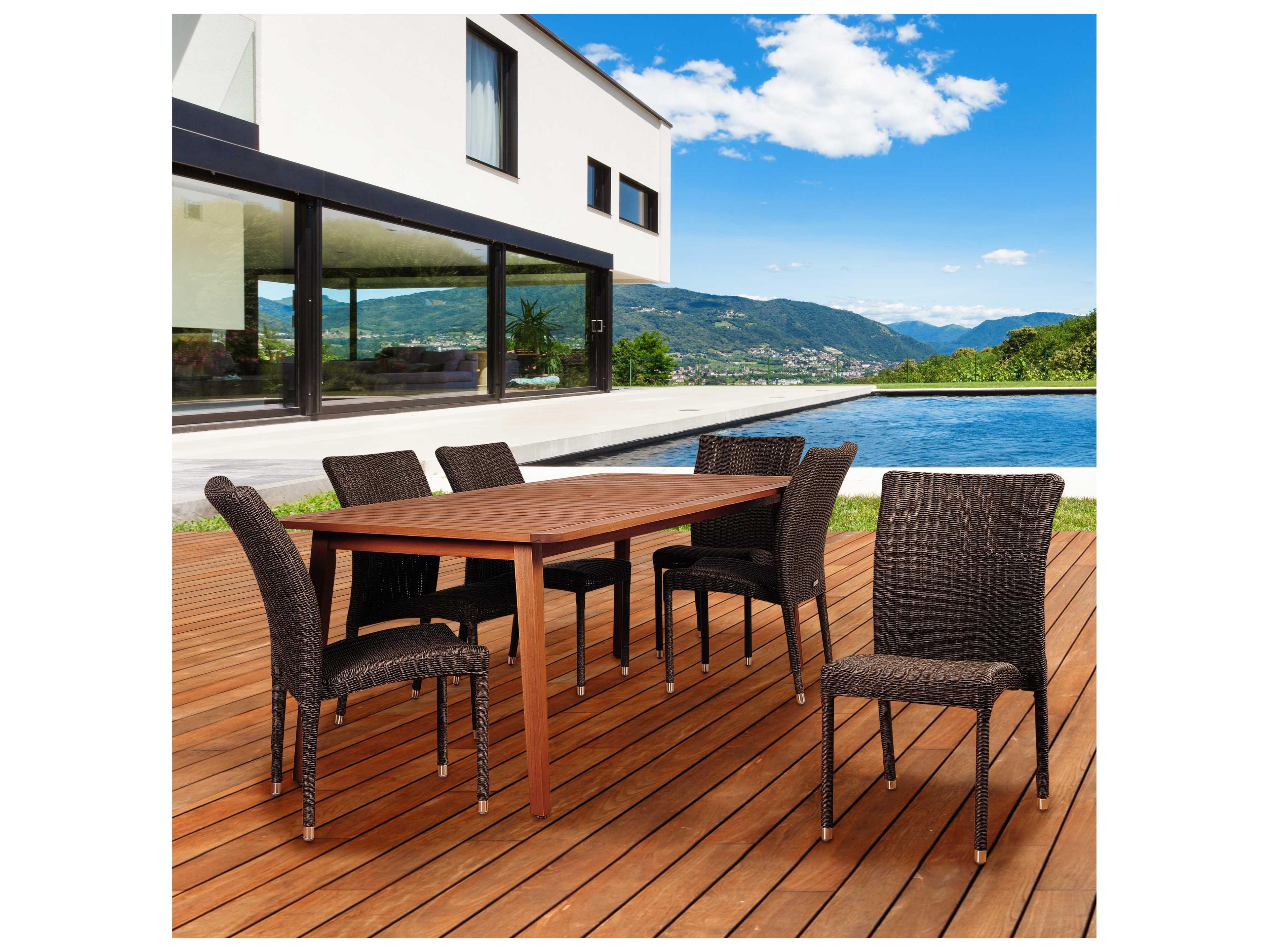 International Home Miami Amazonia Abaco 7 Piece Eucalyptus Rectangular Outdoor Patio Dining Set
