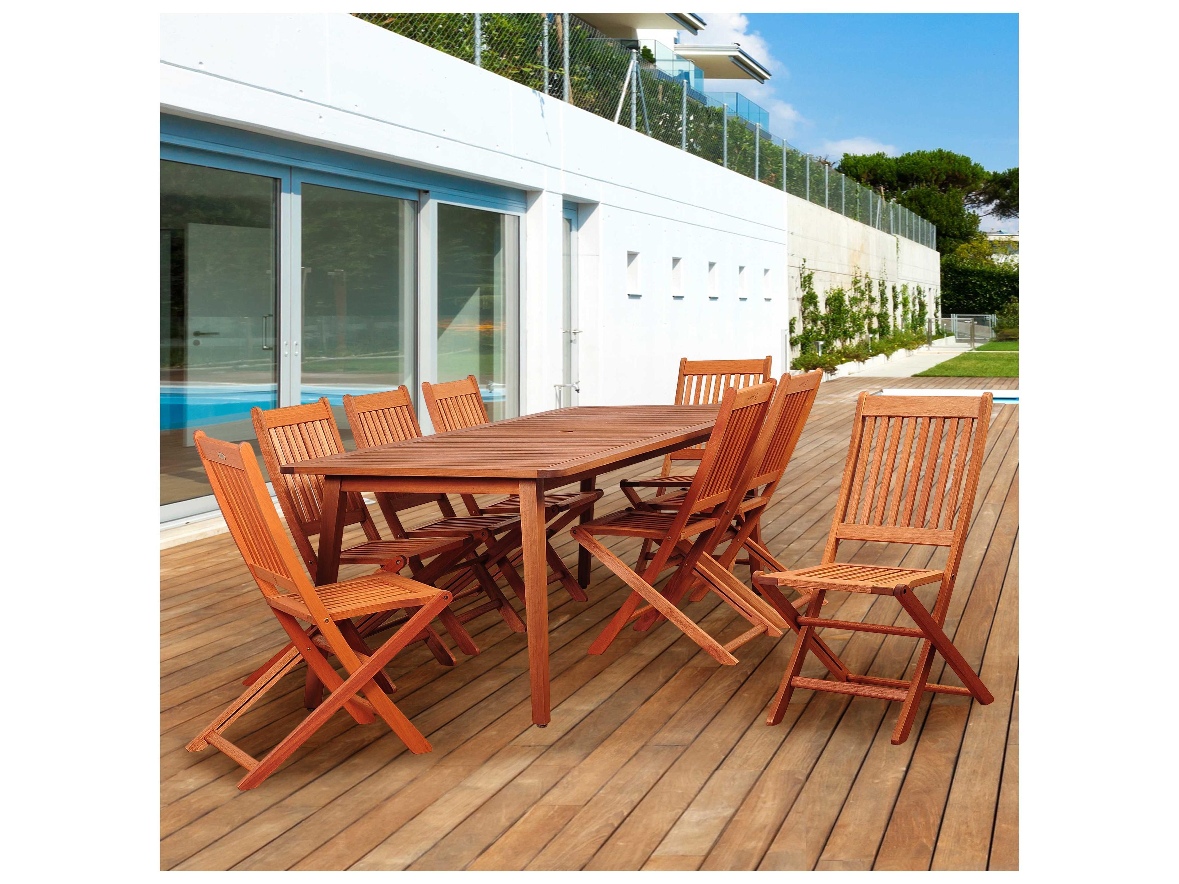 International Home Miami Amazonia Callahan 9 Piece Eucalyptus Rectangular Outdoor Dining Set with Off-White Cushions
