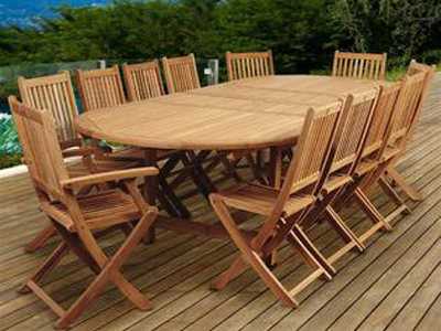 International Home Miami Amazonia Highland Park 13 Piece Teak Double-Extendable Oval Outdoor Dining Set