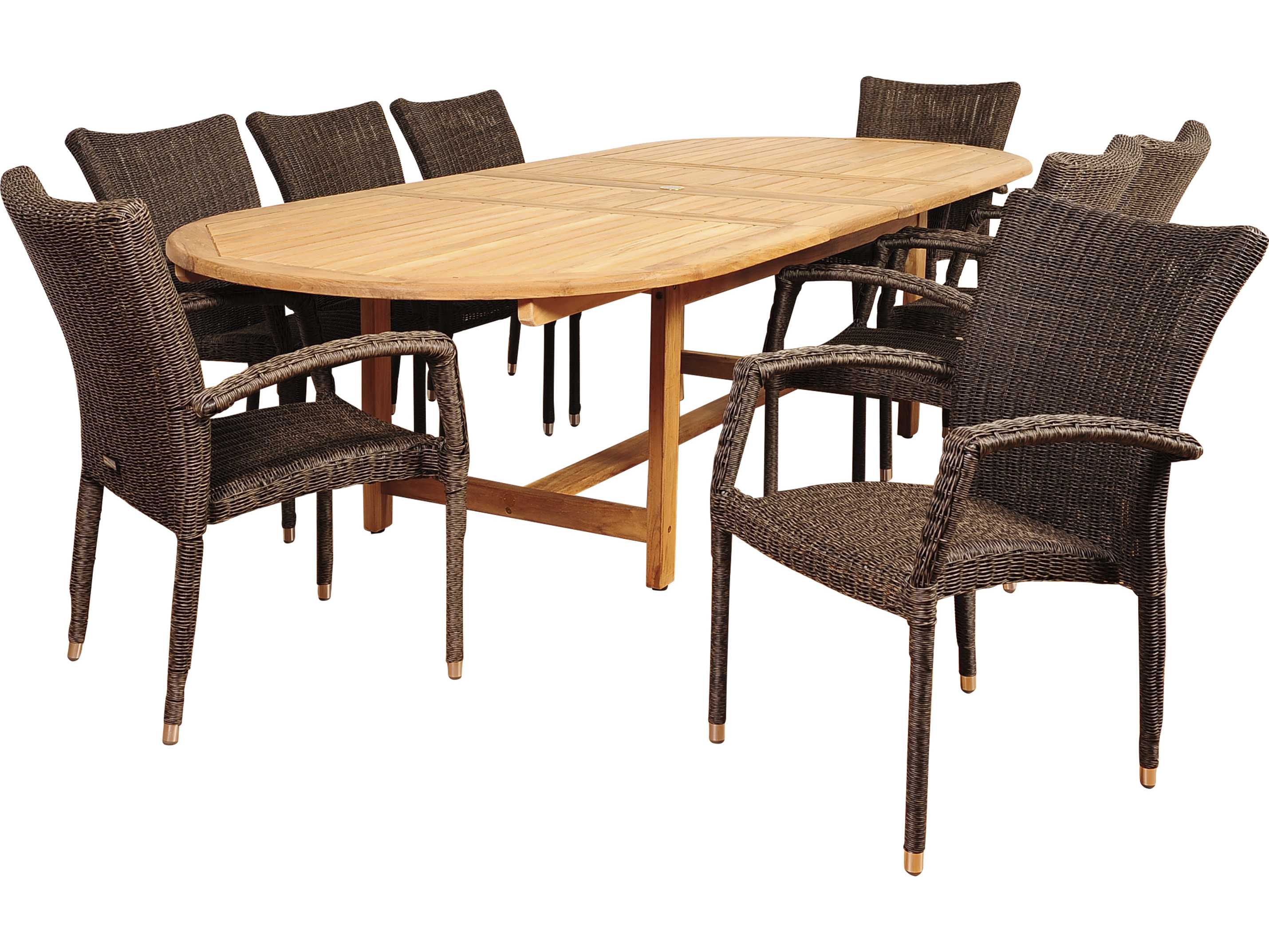International Home Miami Amazonia Teak/Wicker Ocean Grove 9 Piece Double-Extendable Oval Patio Dining Set