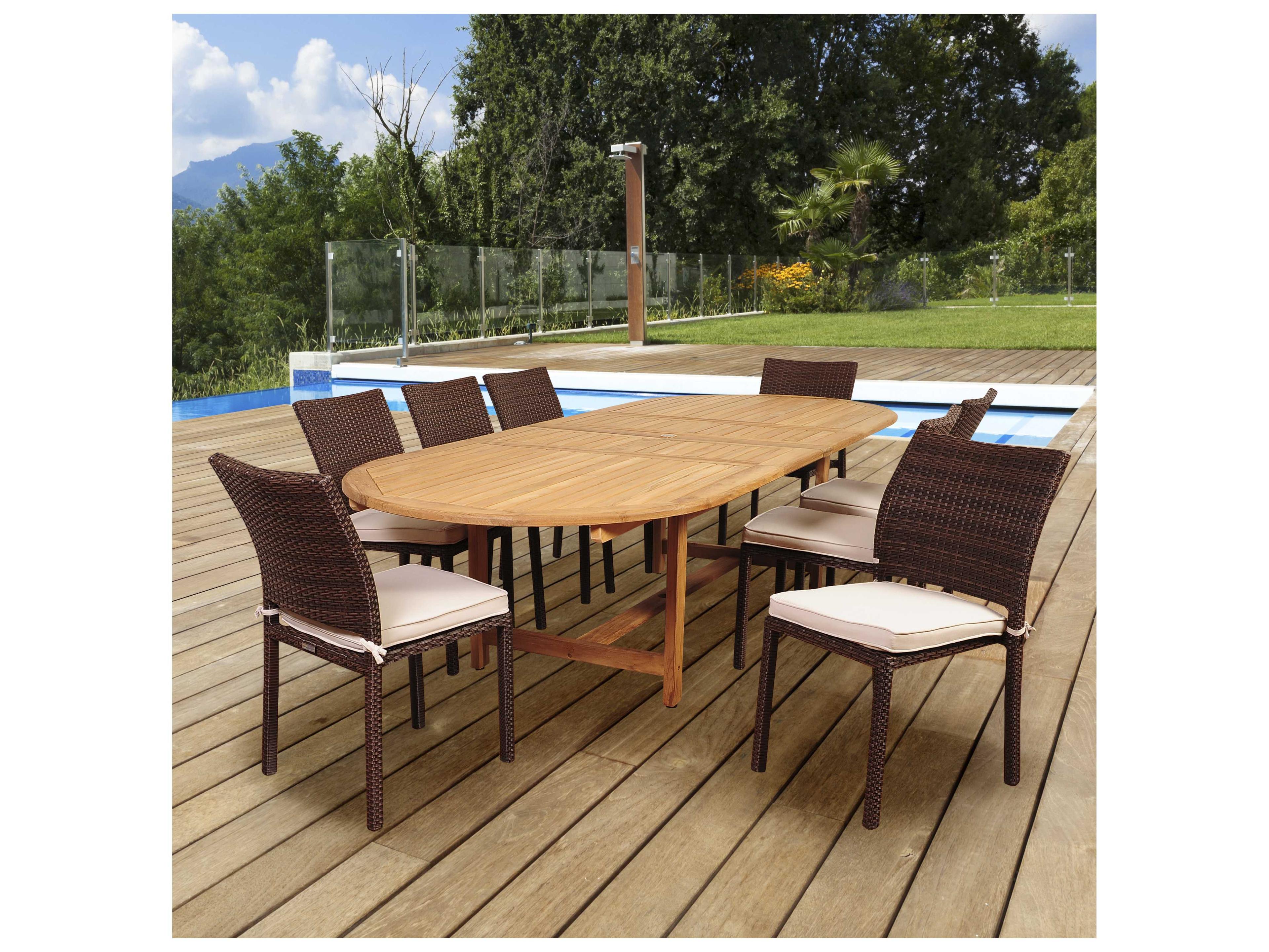 International Home Miami Amazonia Teak/Wicker Noah 9 Piece Double-Extendable Oval Outdoor Dining Set