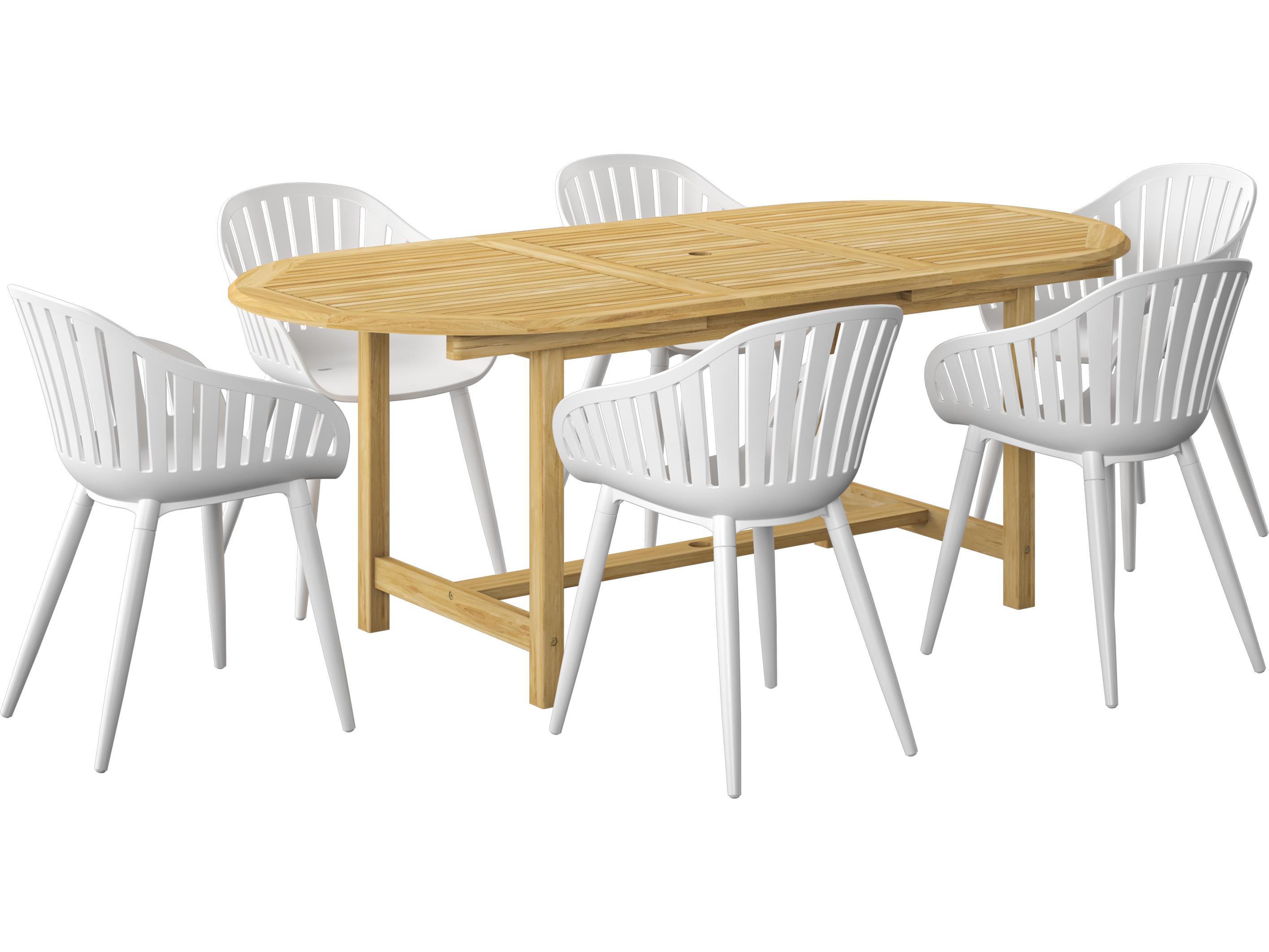 International Home Miami Amazonia Teak Wood Aluminum Brown/White 7 Piece Oval Outdoor Dining Set