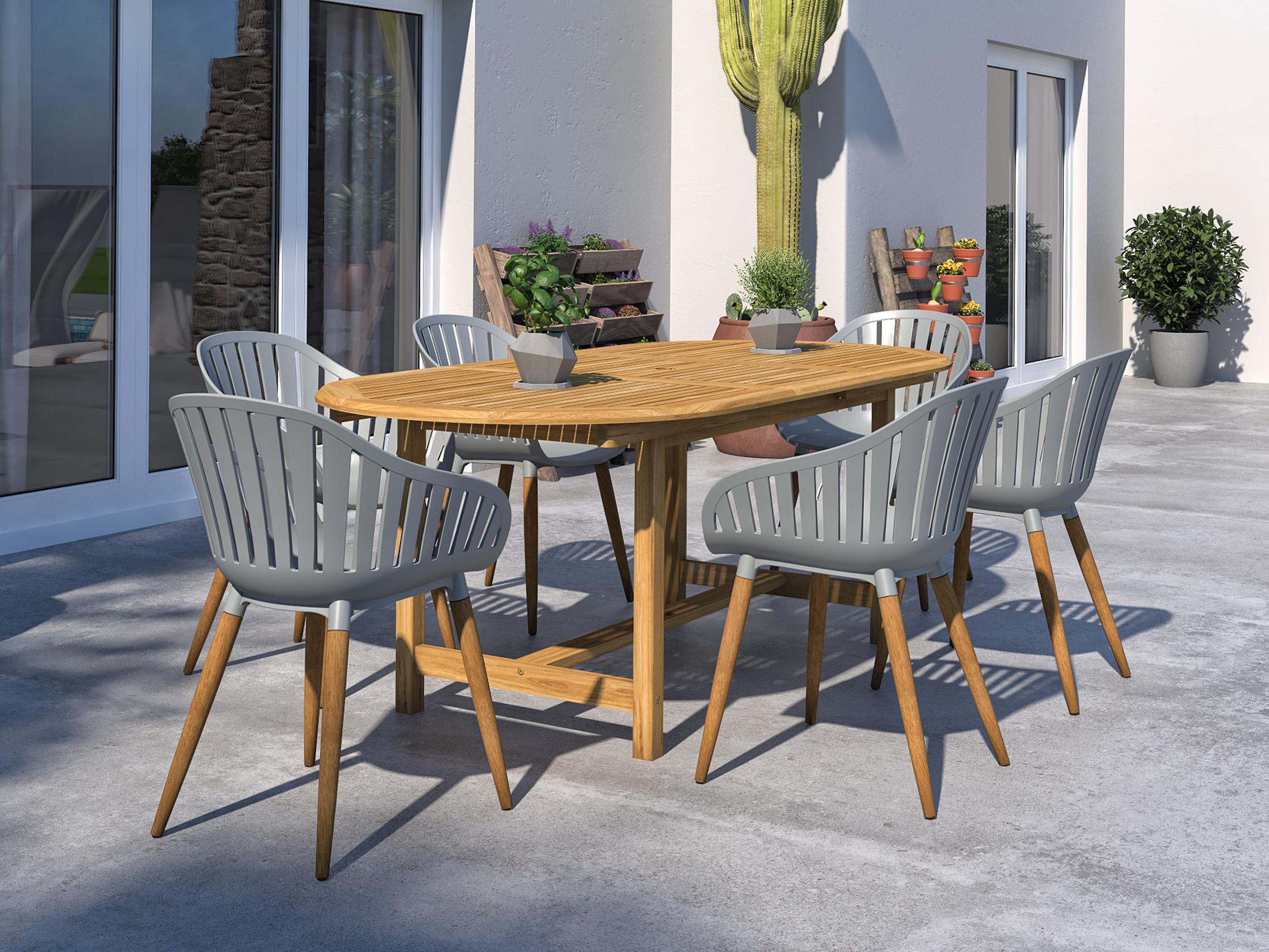 International Home Miami Amazonia 7 Piece Oval Extendable Patio Dining Set Certified Teak