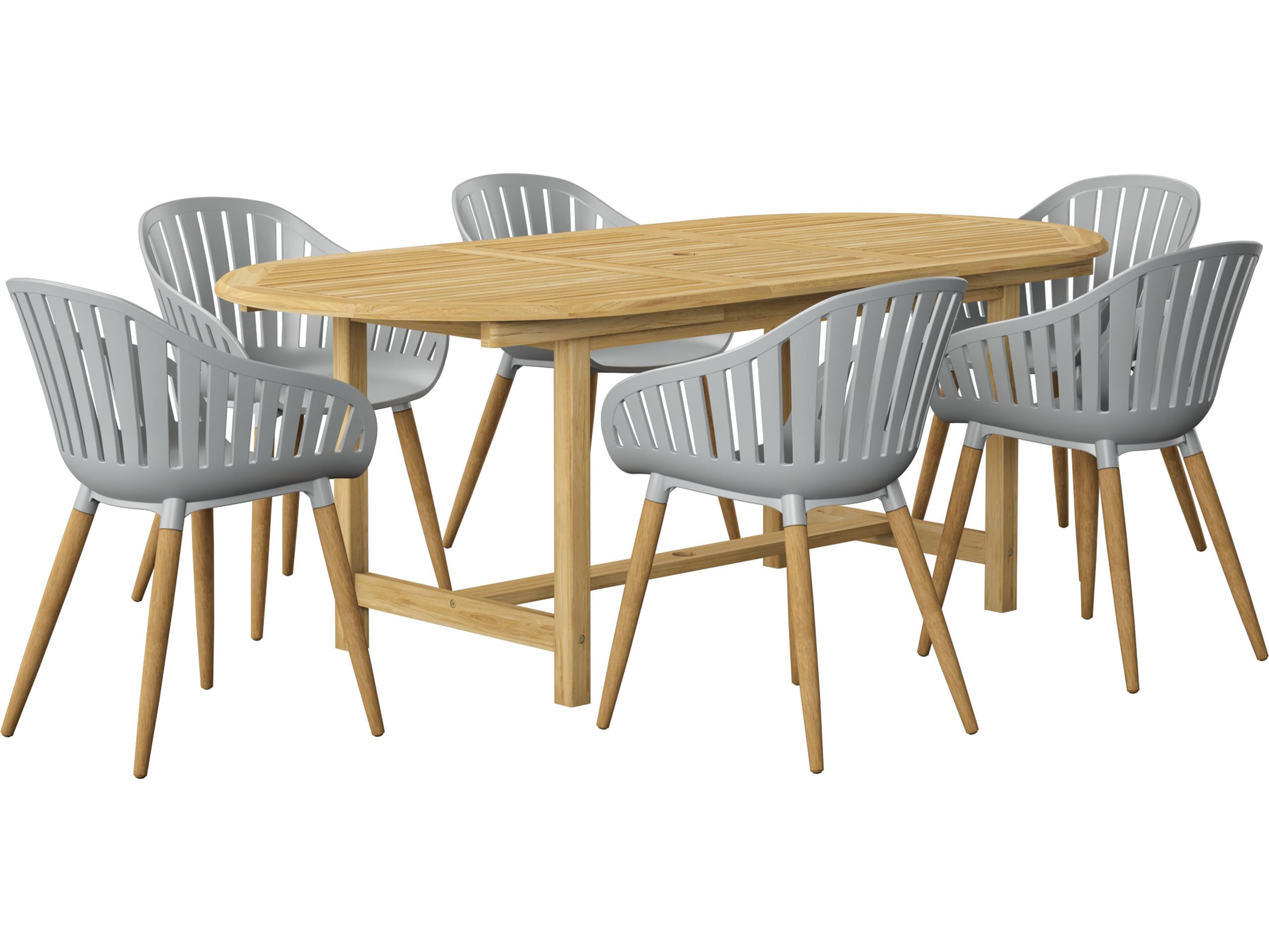 International Home Miami Amazonia 7 Piece Oval Extendable Patio Dining Set Certified Teak