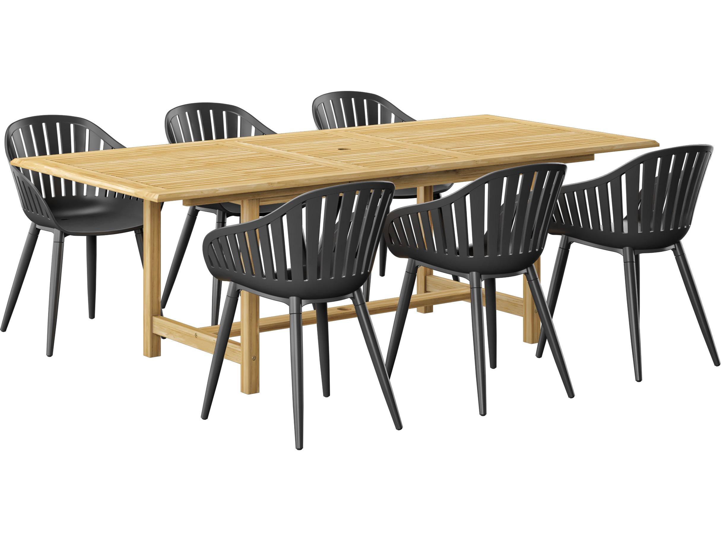 International Home Miami Amazonia Teak Wood Aluminum Brown/Black 7 Piece Rectangular Outdoor Dining Set