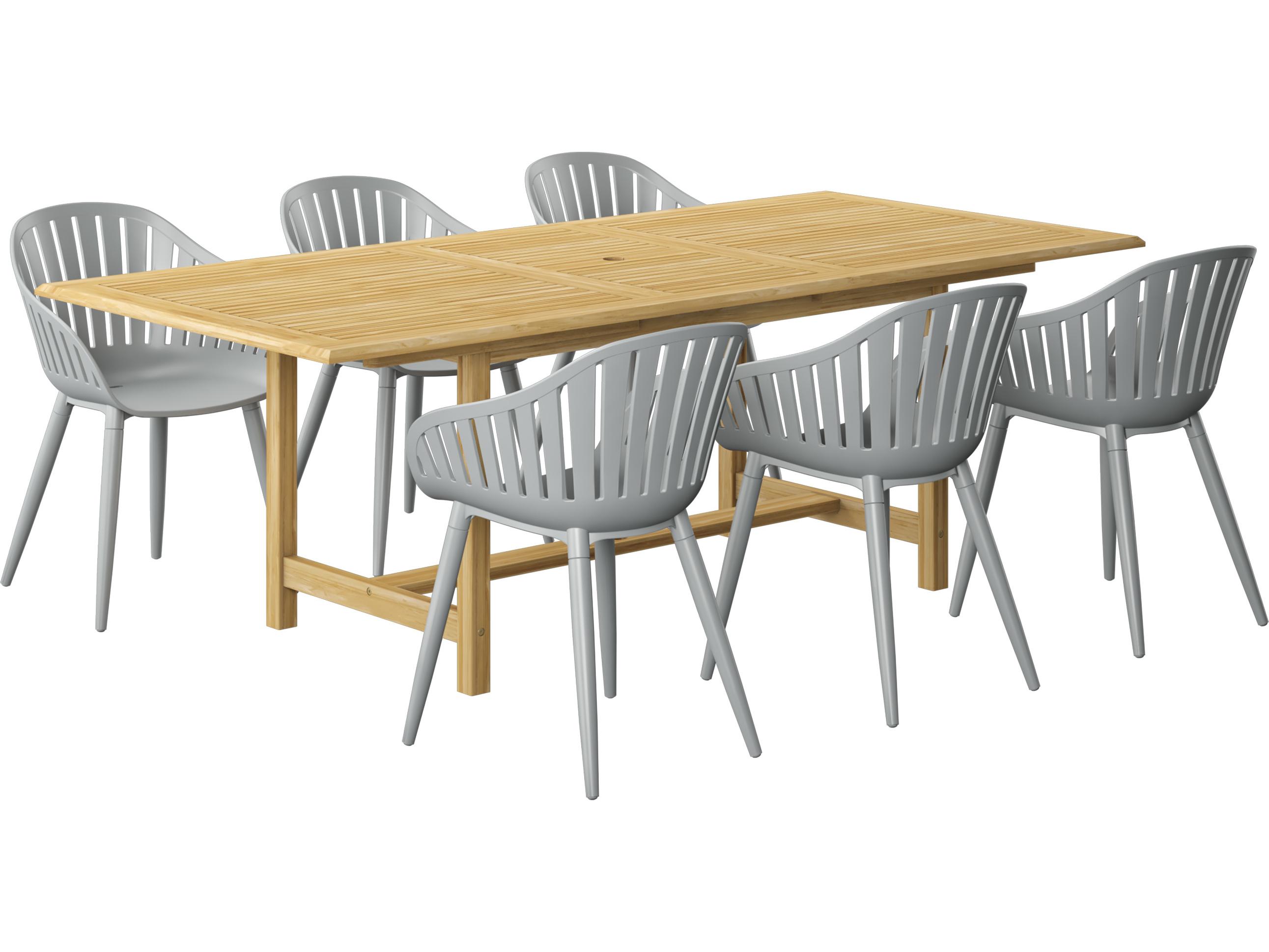 International Home Miami Amazonia Teak Wood Aluminum Brown/Grey 7 Piece Rectangular Outdoor Patio Dining Set