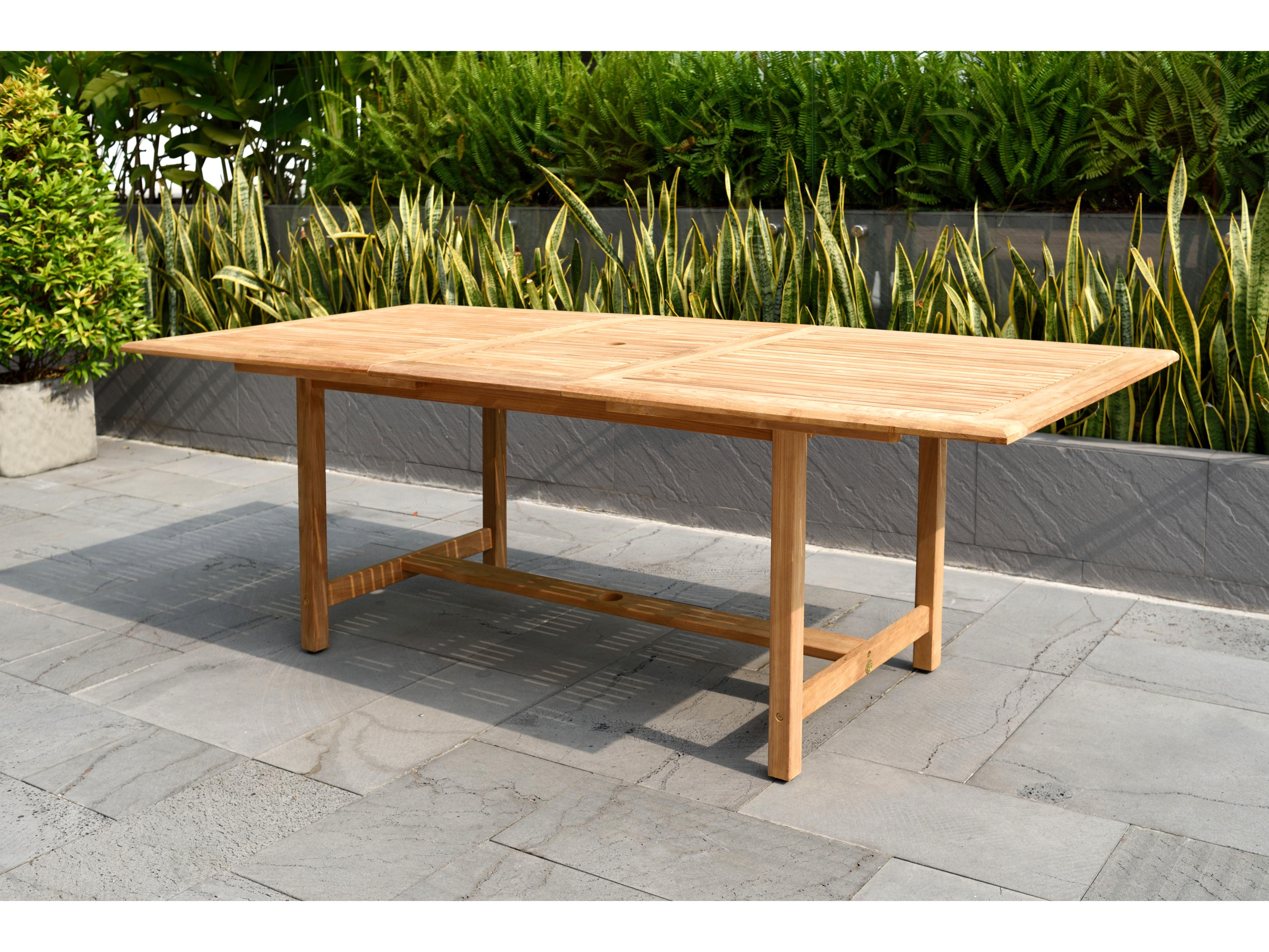 International Home Miami Amazonia Teak Wood Resin Brown/Black & Brown 7 Piece Rectangular Outdoor Dining Set