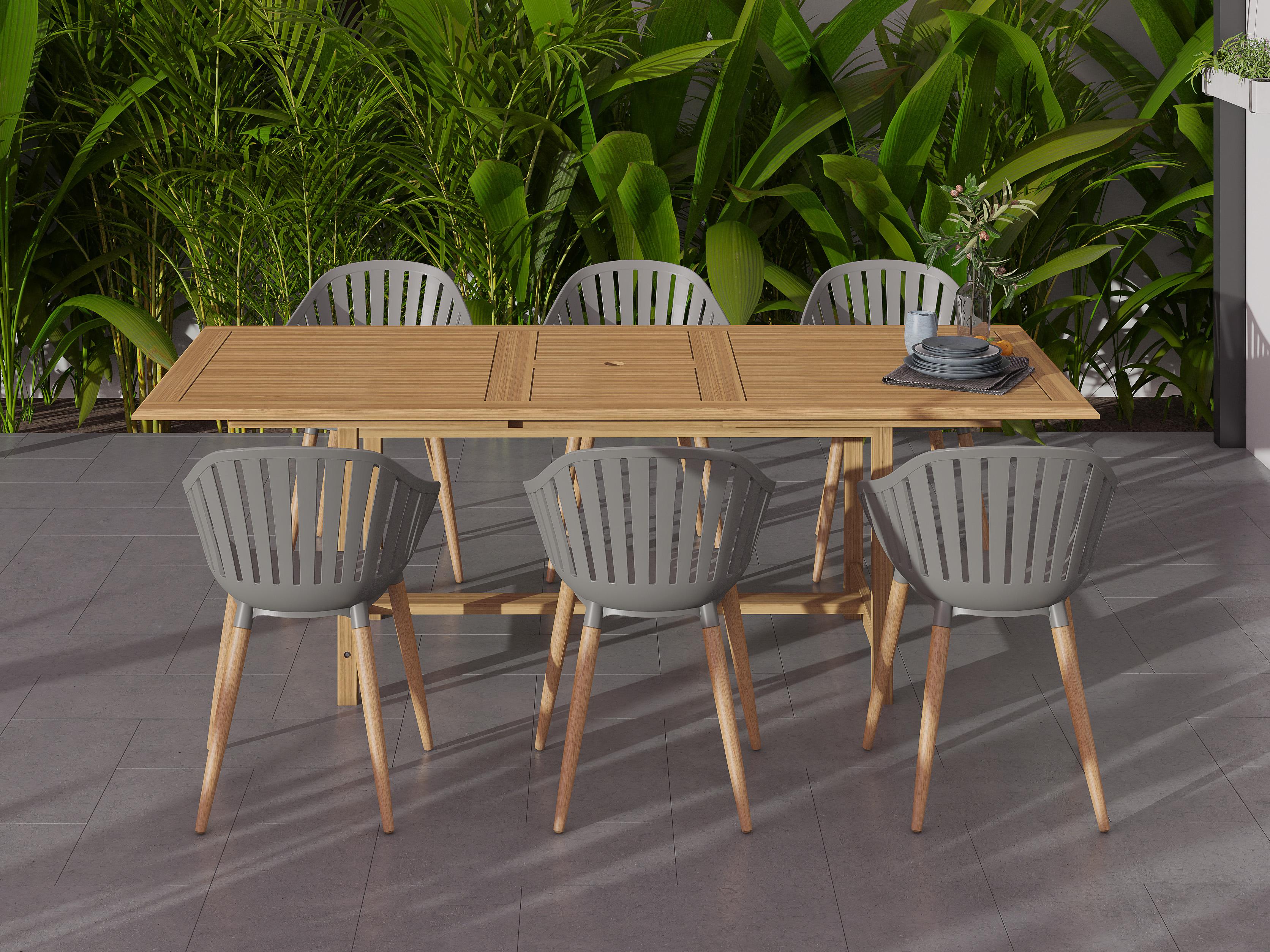 International Home Miami Amazonia 7 Piece Rectangular Outdoor Patio Dining Set Certified Teak