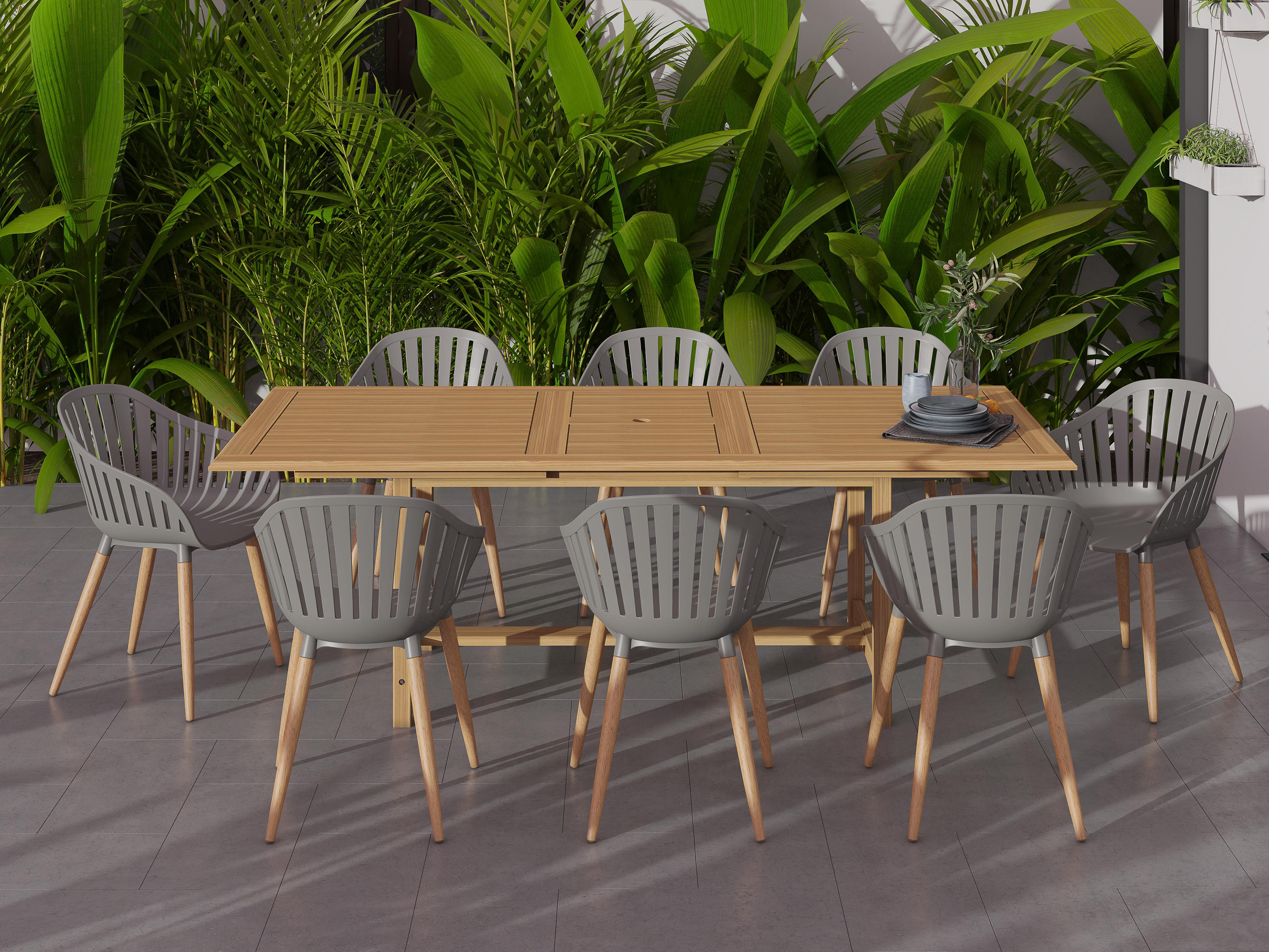 International Home Miami Amazonia 9 Piece Rectangular Outdoor Patio Dining Set Certified Teak