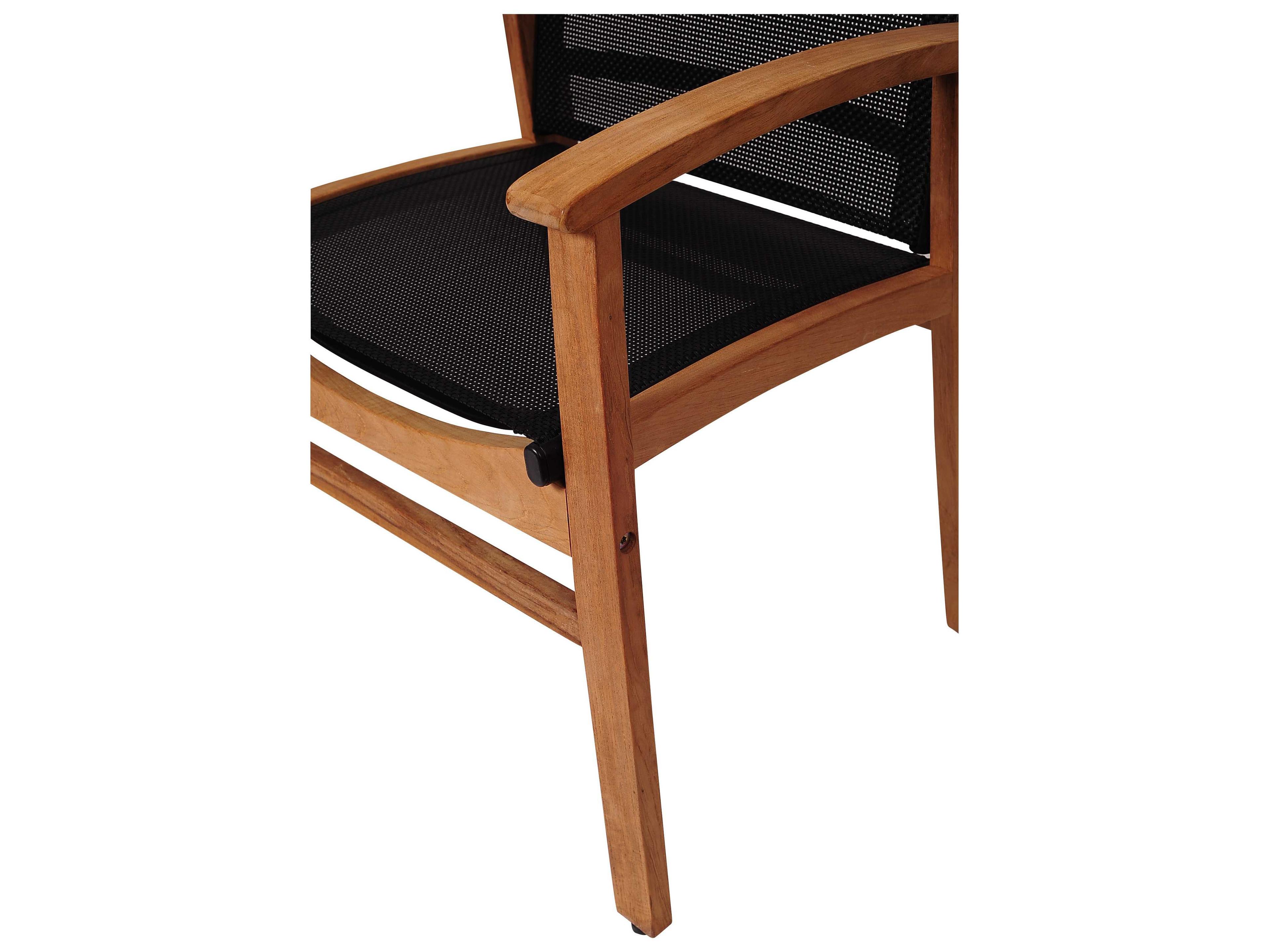 International Home Miami Amazonia Fortuna Teak Outdoor Dining Arm Chair with Black Textile Sling