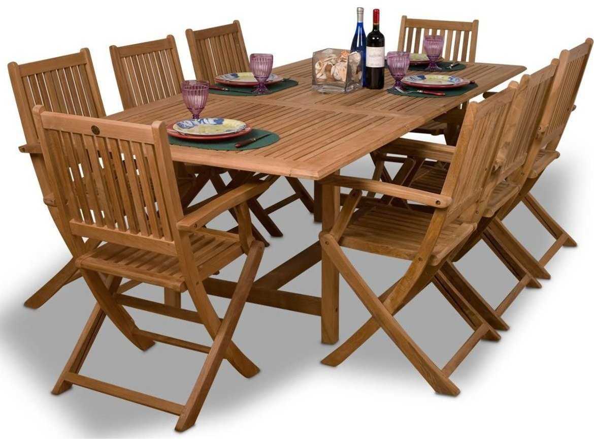 International Home Miami Amazonia Teak Rectangular Nine Piece Extendable Hamburg Patio Dining Set