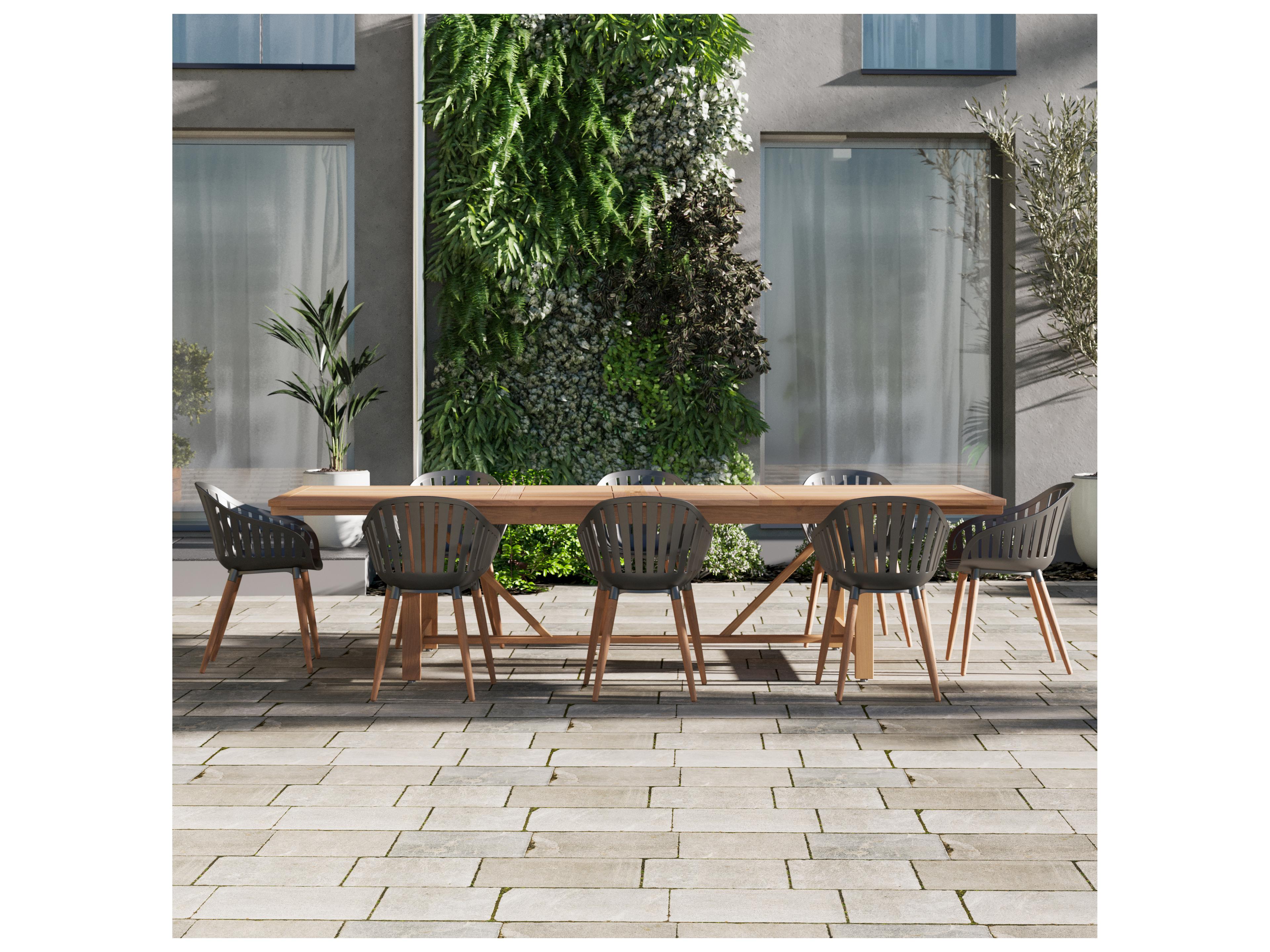 International Home Miami Amazonia Wood Resin Brown/Black & Brown 9 Piece Rectangular Outdoor Dining Set