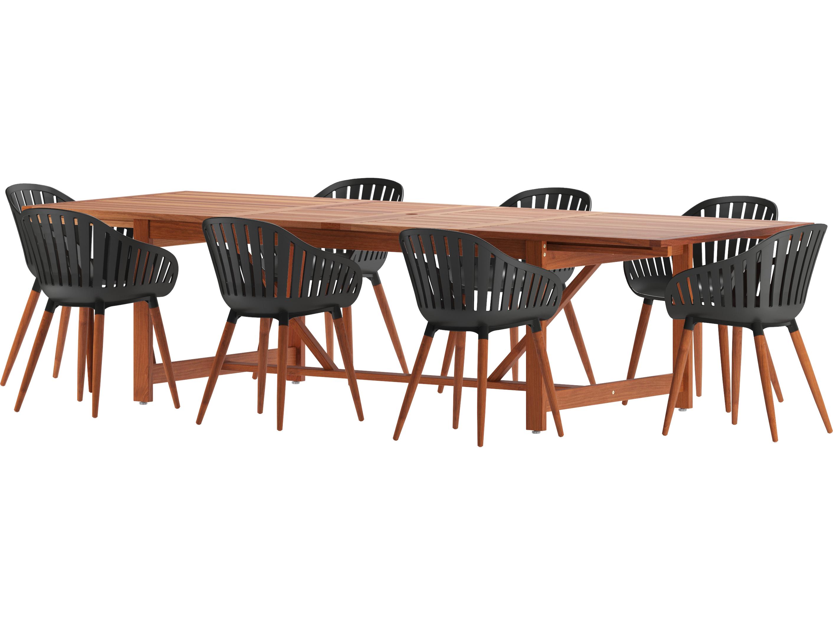 International Home Miami Amazonia Wood Resin Brown/Black & Brown 9 Piece Rectangular Outdoor Patio Dining Set